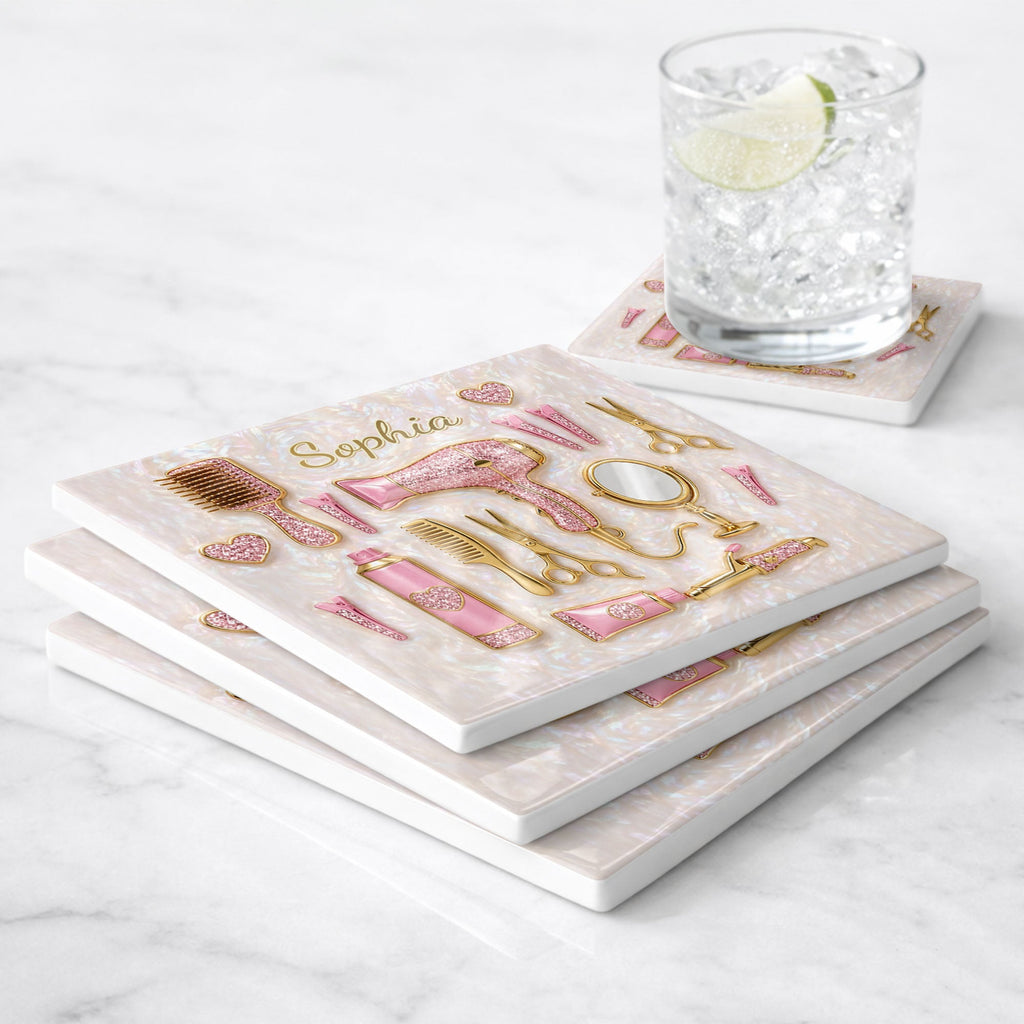 Personalized Ceramic Coaster for Hair Stylist Custom Gift Square Ceramic Coaster GradoCreations
