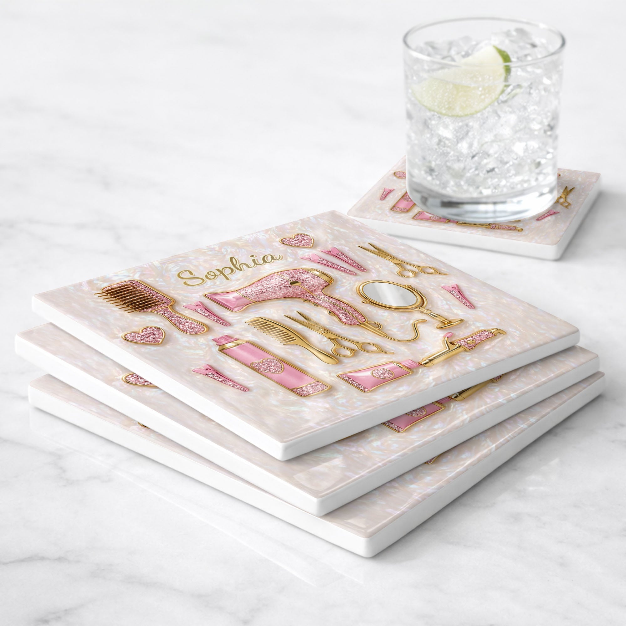 Personalized Ceramic Coaster for Hair Stylist Custom Gift Square Ceramic Coaster GradoCreations