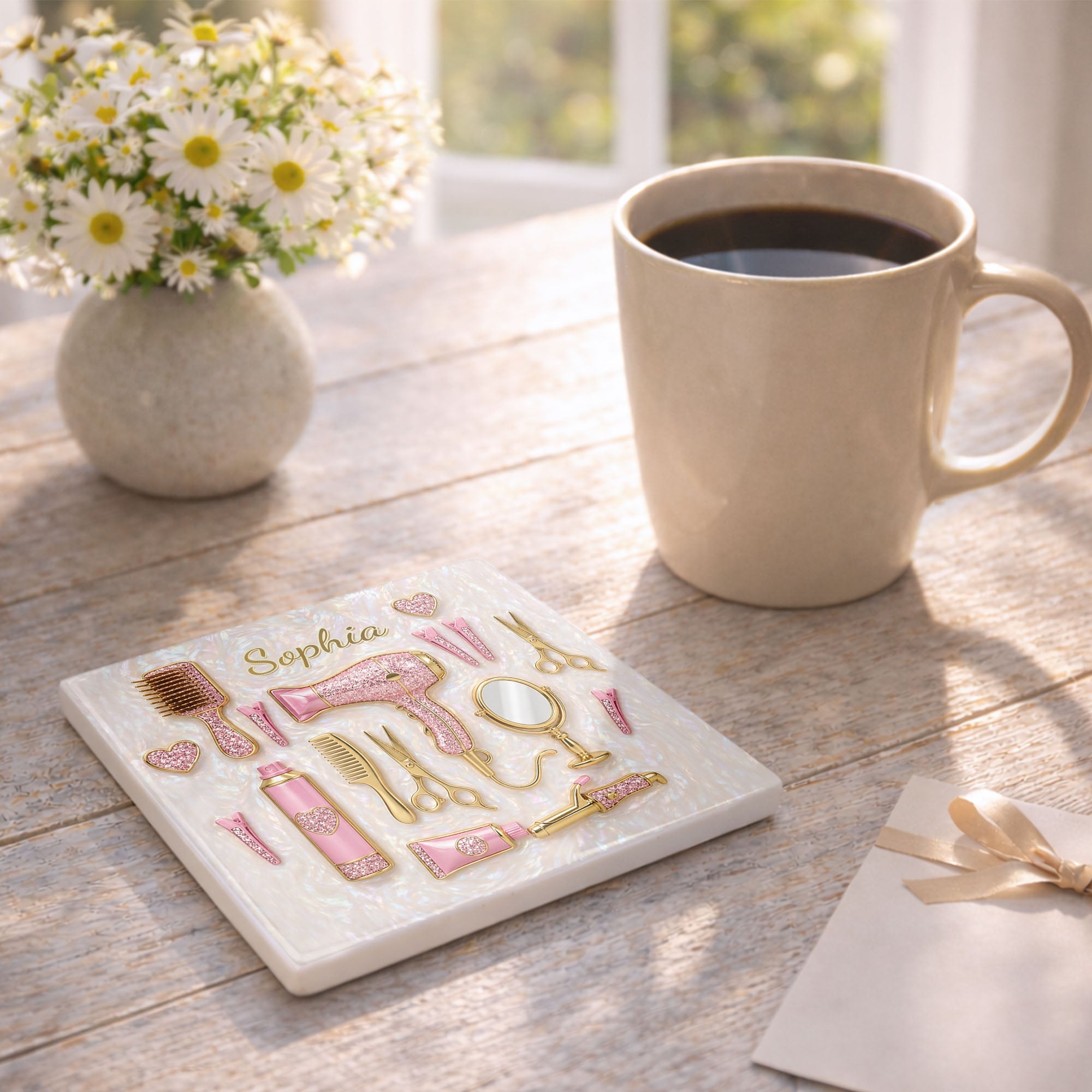 Personalized Ceramic Coaster for Hair Stylist Custom Gift Square Ceramic Coaster GradoCreations