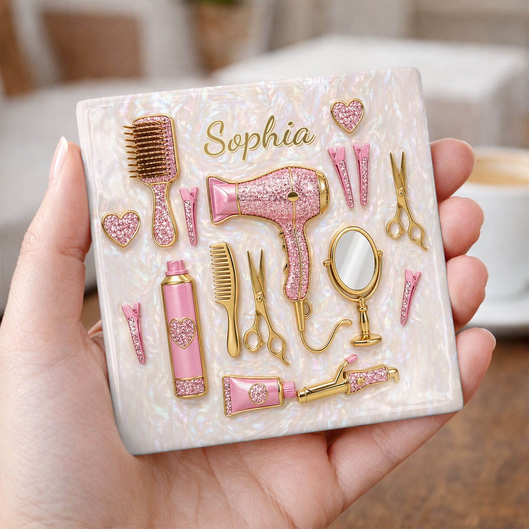 Personalized Ceramic Coaster for Hair Stylist Custom Gift Square Ceramic Coaster GradoCreations