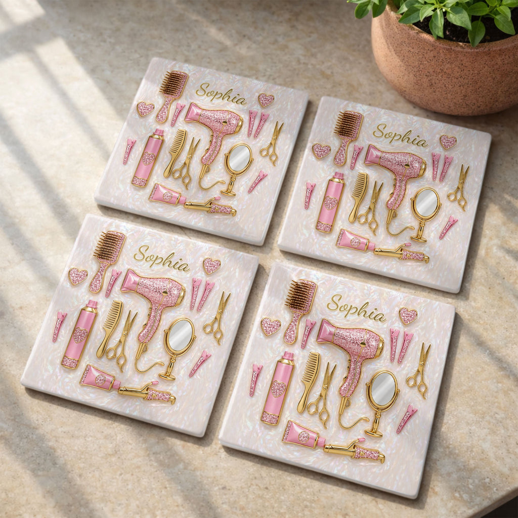 Personalized Ceramic Coaster for Hair Stylist Custom Gift Square Ceramic Coaster GradoCreations