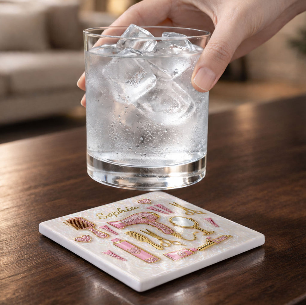 Personalized Ceramic Coaster for Hair Stylist Custom Gift Square Ceramic Coaster GradoCreations