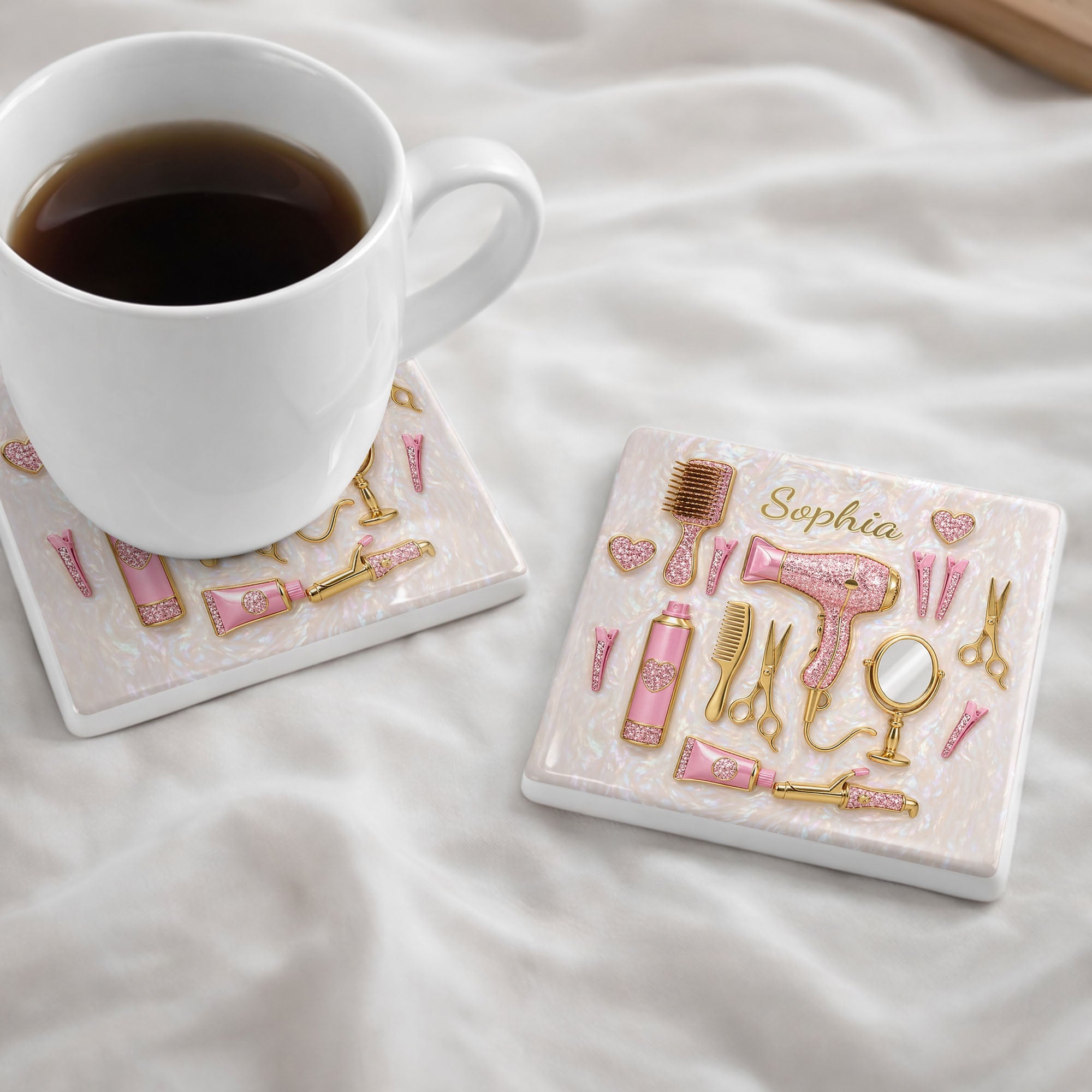 Personalized Ceramic Coaster for Hair Stylist Custom Gift Square Ceramic Coaster GradoCreations