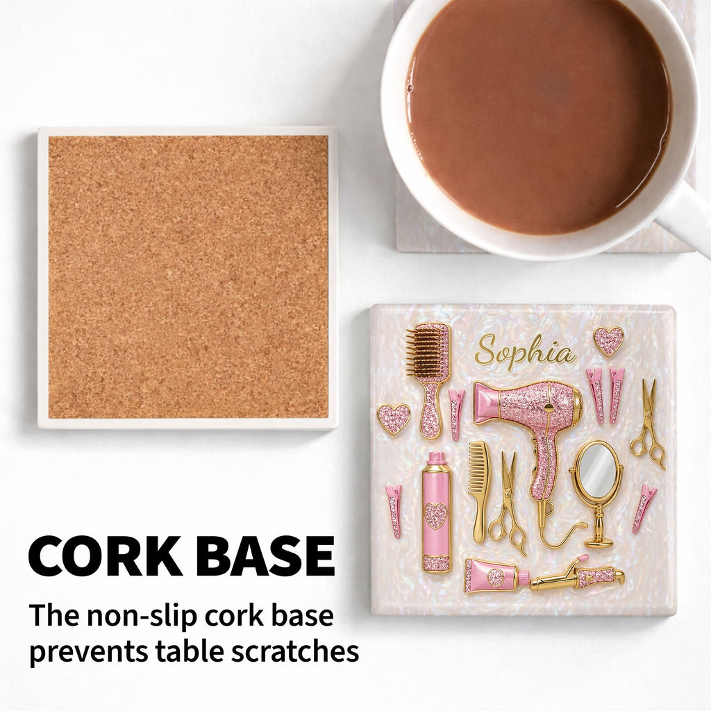 Personalized Ceramic Coaster for Hair Stylist Custom Gift Square Ceramic Coaster GradoCreations