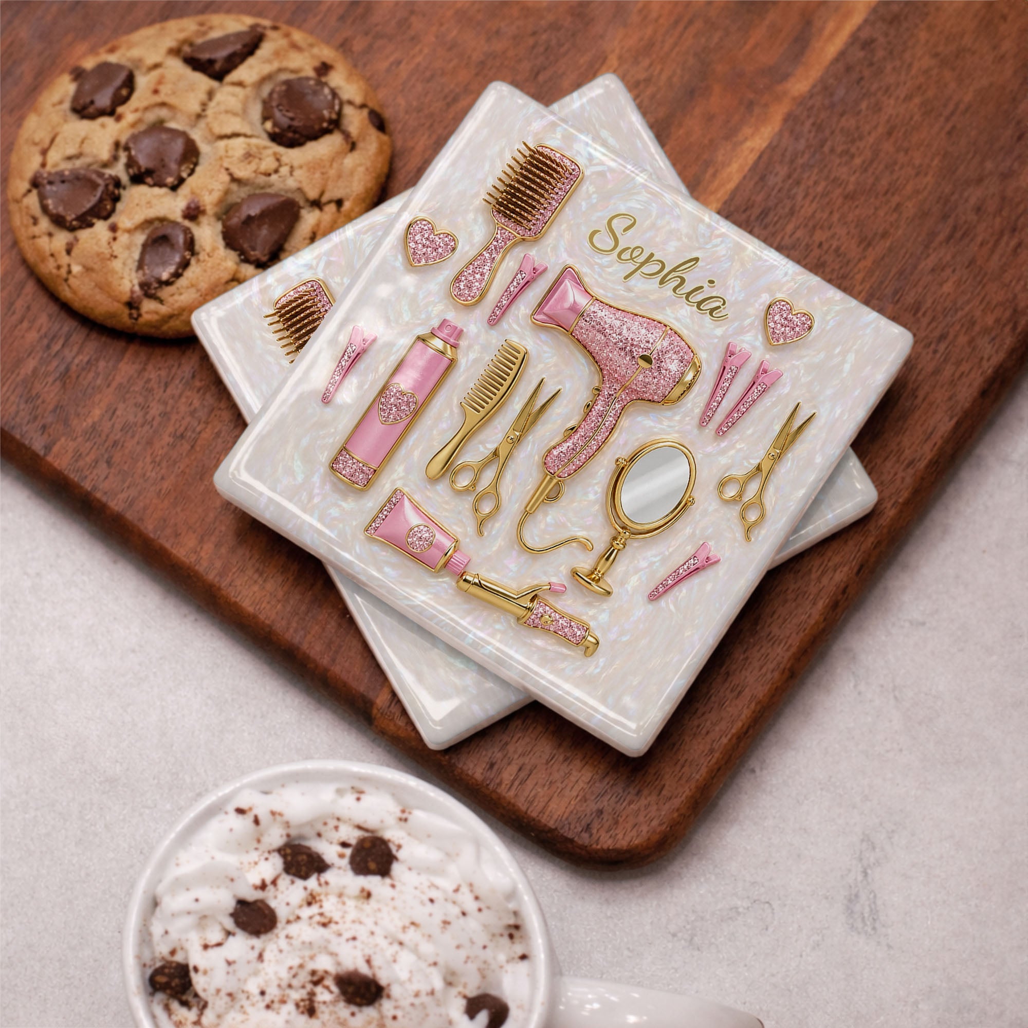 Personalized Ceramic Coaster for Hair Stylist Custom Gift Square Ceramic Coaster GradoCreations