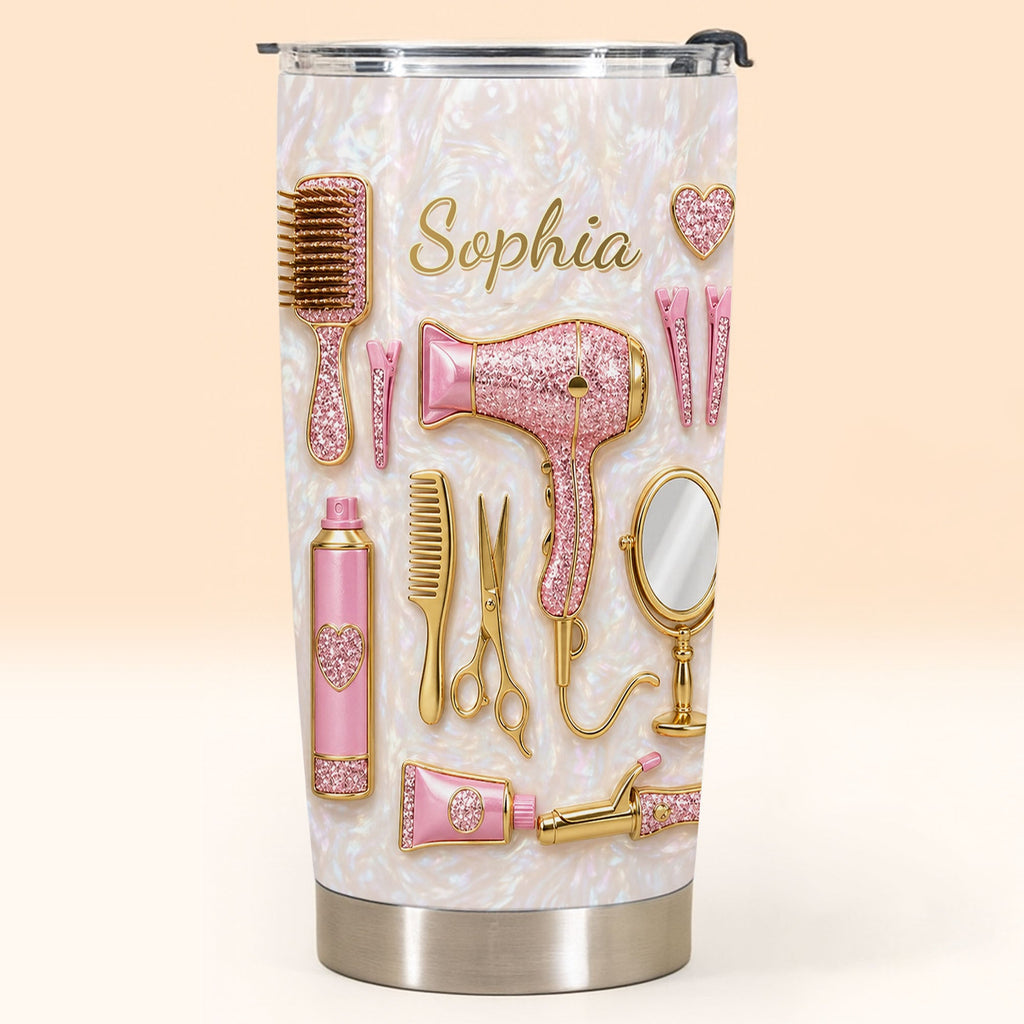 Personalized Hair Stylist Tumbler Custom Name Glitter Hearts 20oz 20oz Tumbler GradoCreations