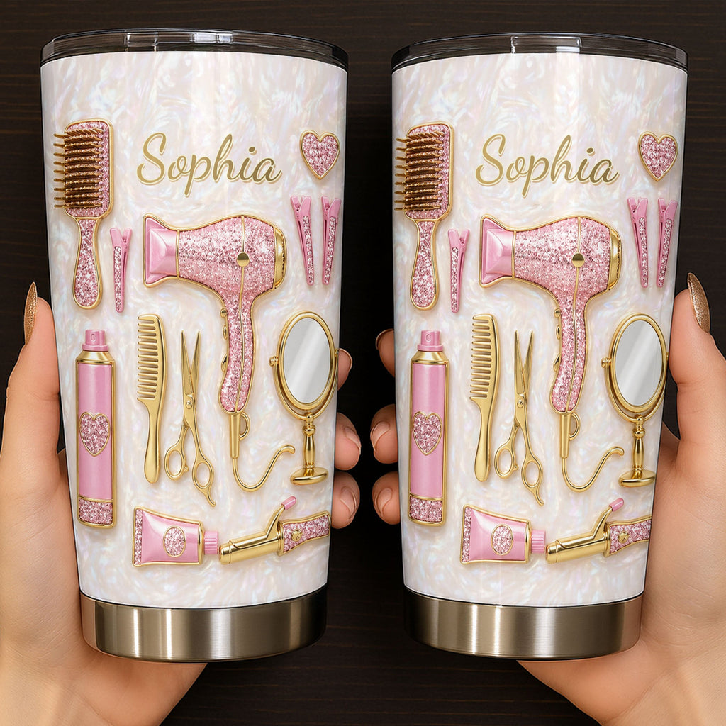 Personalized Hair Stylist Tumbler Custom Name Glitter Hearts 20oz 20oz Tumbler GradoCreations