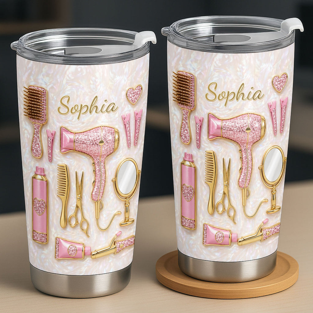 Personalized Hair Stylist Tumbler Custom Name Glitter Hearts 20oz 20oz Tumbler GradoCreations