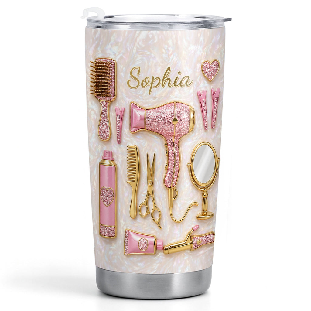 Personalized Hair Stylist Tumbler Custom Name Glitter Hearts 20oz 20oz Tumbler GradoCreations