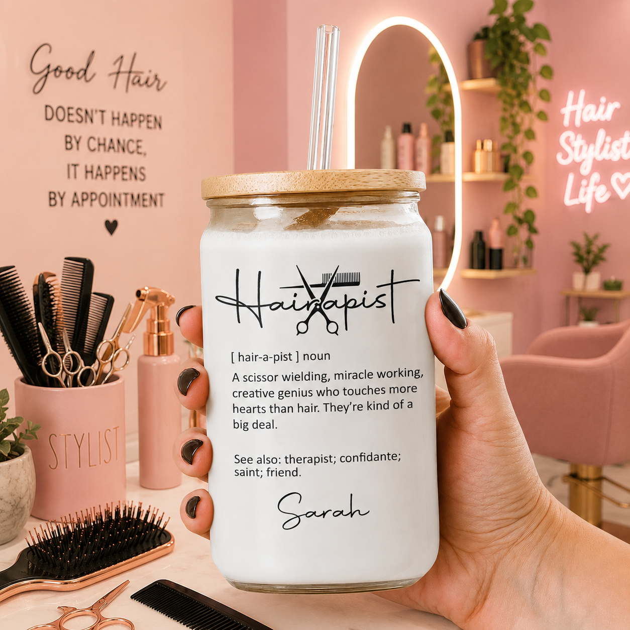 Personalized Clear Glass Can with Lid for Hairstylist Gift Clear Glass Can GradoCreations