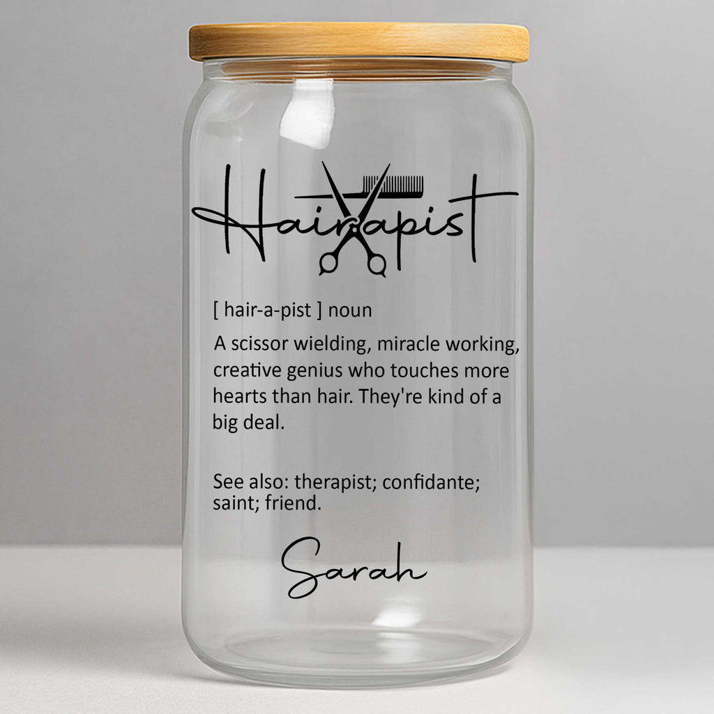 Personalized Clear Glass Can with Lid for Hairstylist Gift Clear Glass Can GradoCreations