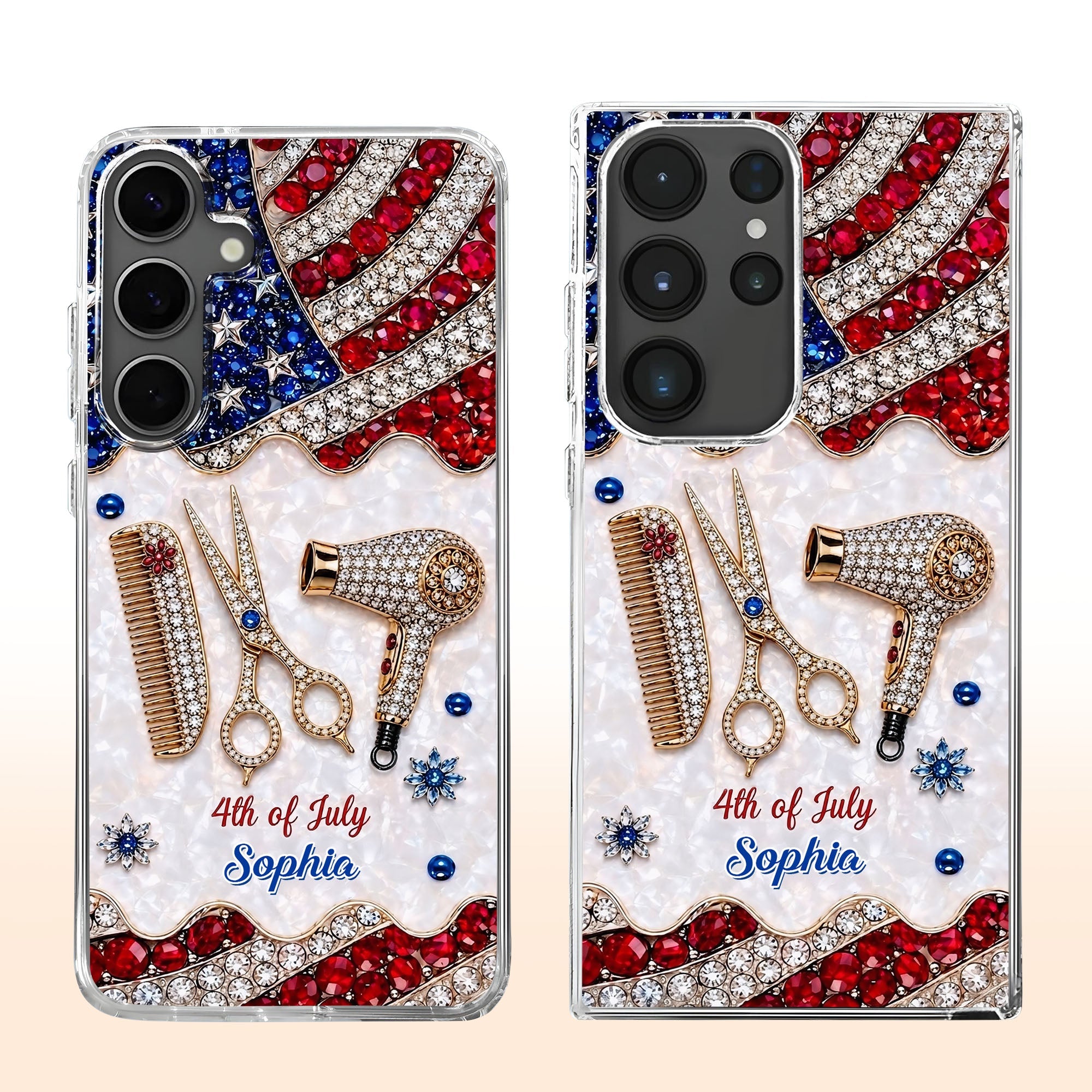 Personalized 4th of July Clear Phone Case with American Flag for Hair Stylist Clear Phone Case GradoCreations