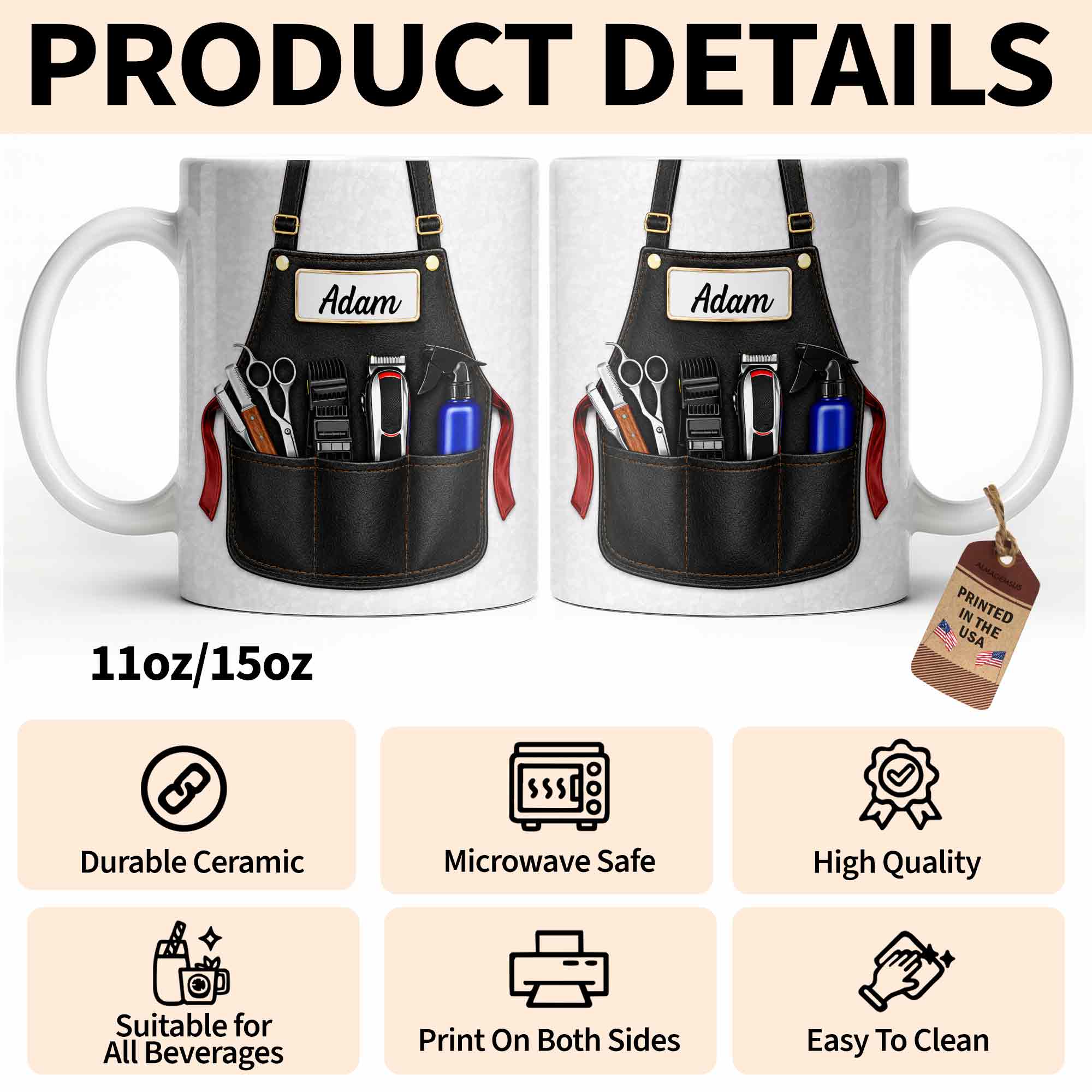 Personalized Barber Mug Custom Name Gift for Dad Funny Edge-to-edge Mug GradoCreations