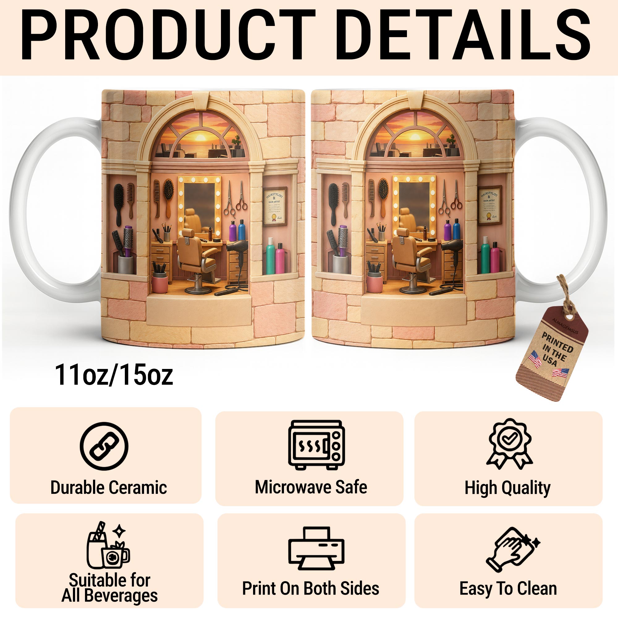 Personalized Coffee Mug for Hairstylist Custom Name Gift Edge-to-edge Mug GradoCreations