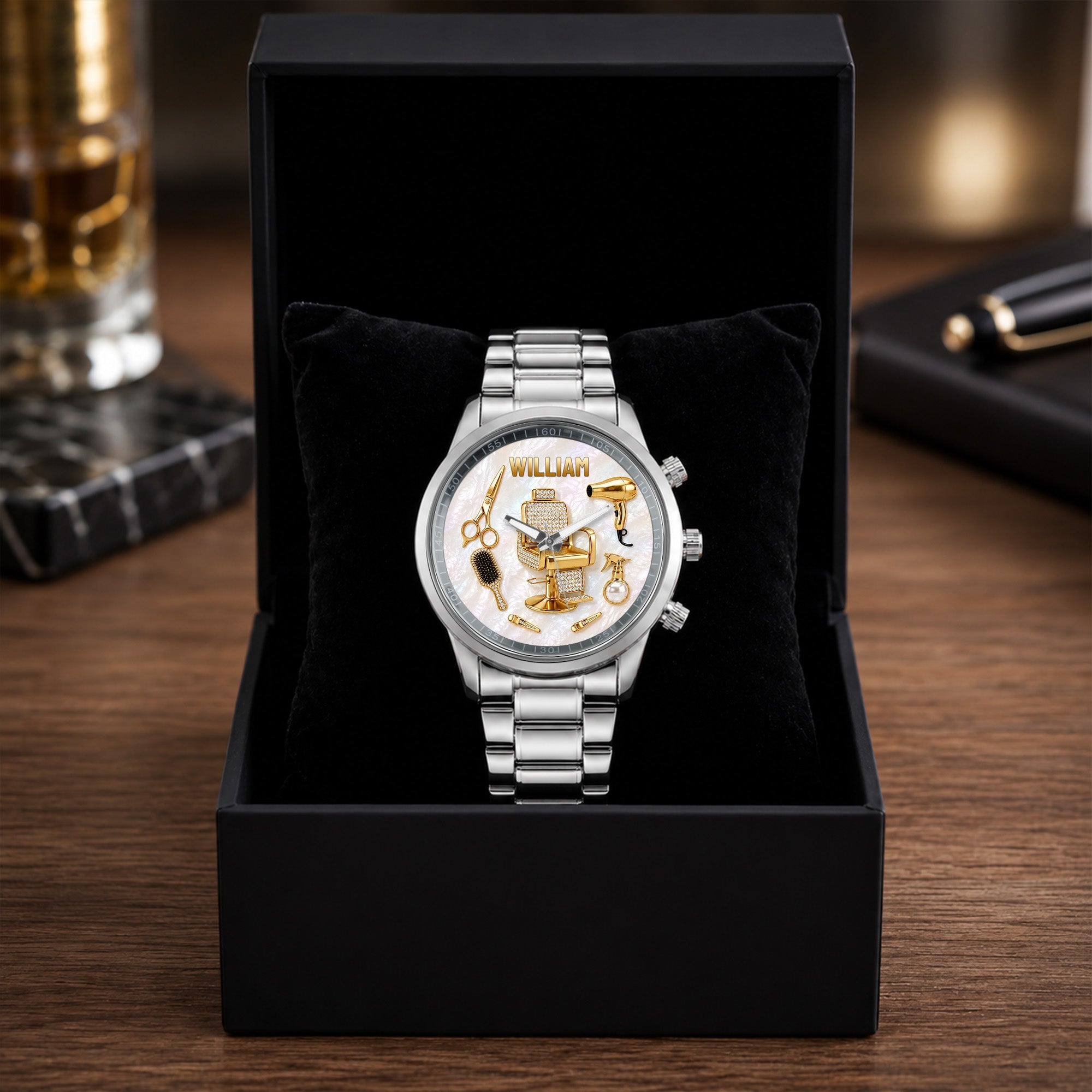 Personalized Custom Men's Watch with Name for Hair Stylist Gift Men's Watch GradoCreations