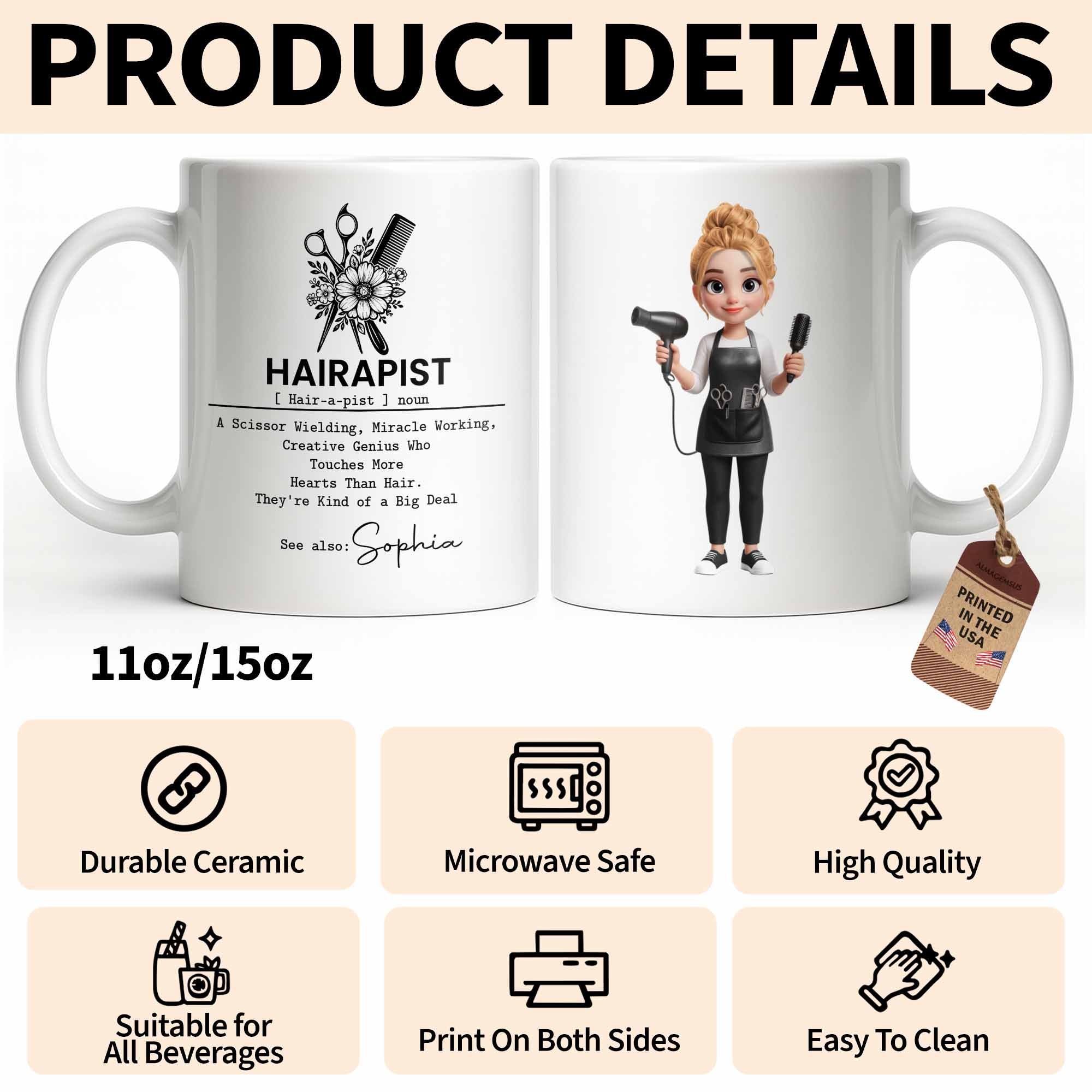Personalized Hairstylist Coffee Mug Custom Name Gift for Barber Edge-to-edge Mug GradoCreations