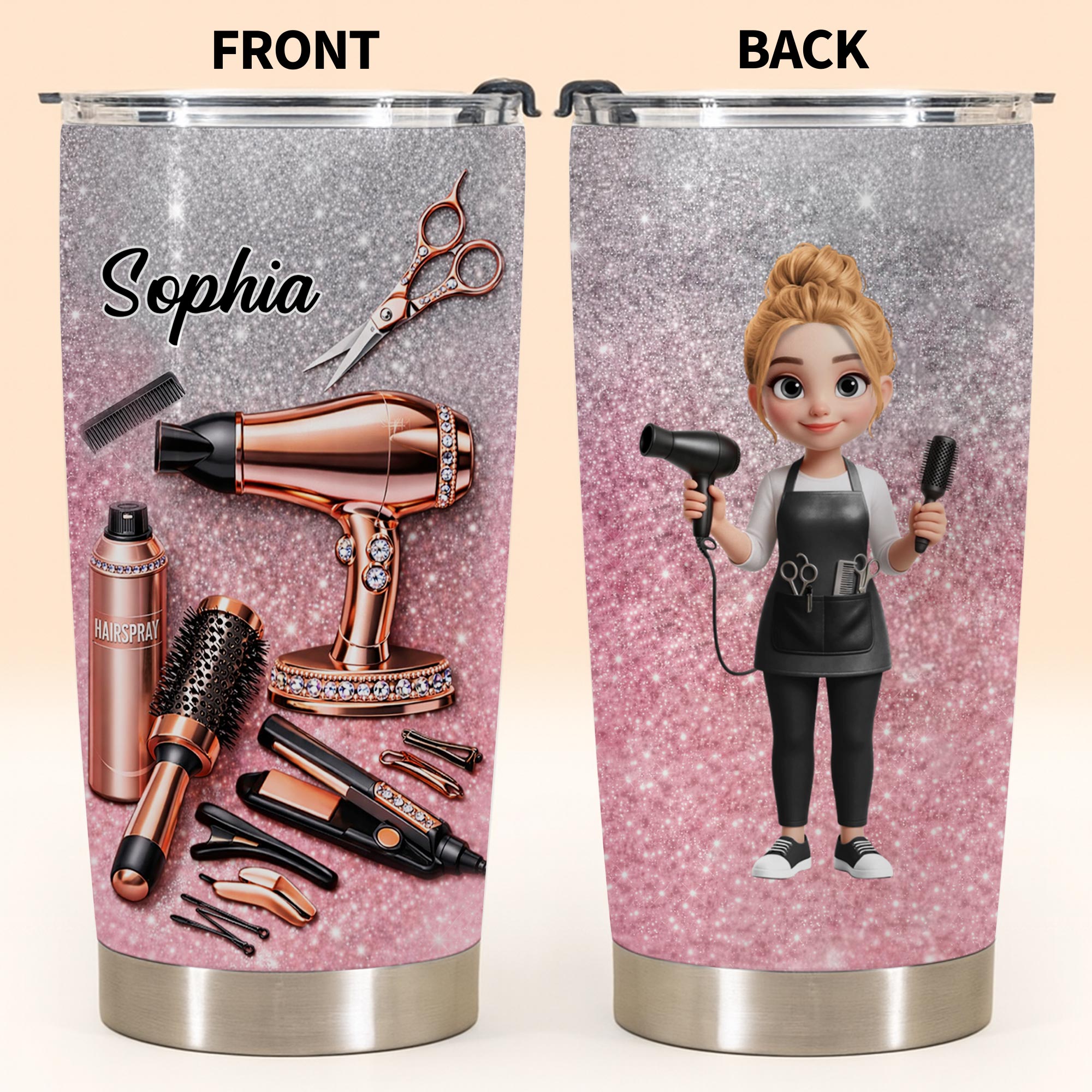Personalized Custom 20oz Tumbler for Hairstylist with 3D Art 20oz Tumbler GradoCreations