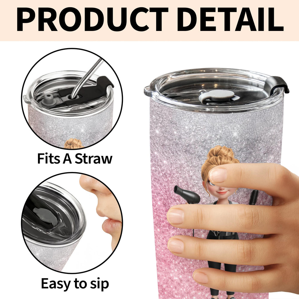Personalized Custom 20oz Tumbler for Hairstylist with 3D Art 20oz Tumbler GradoCreations