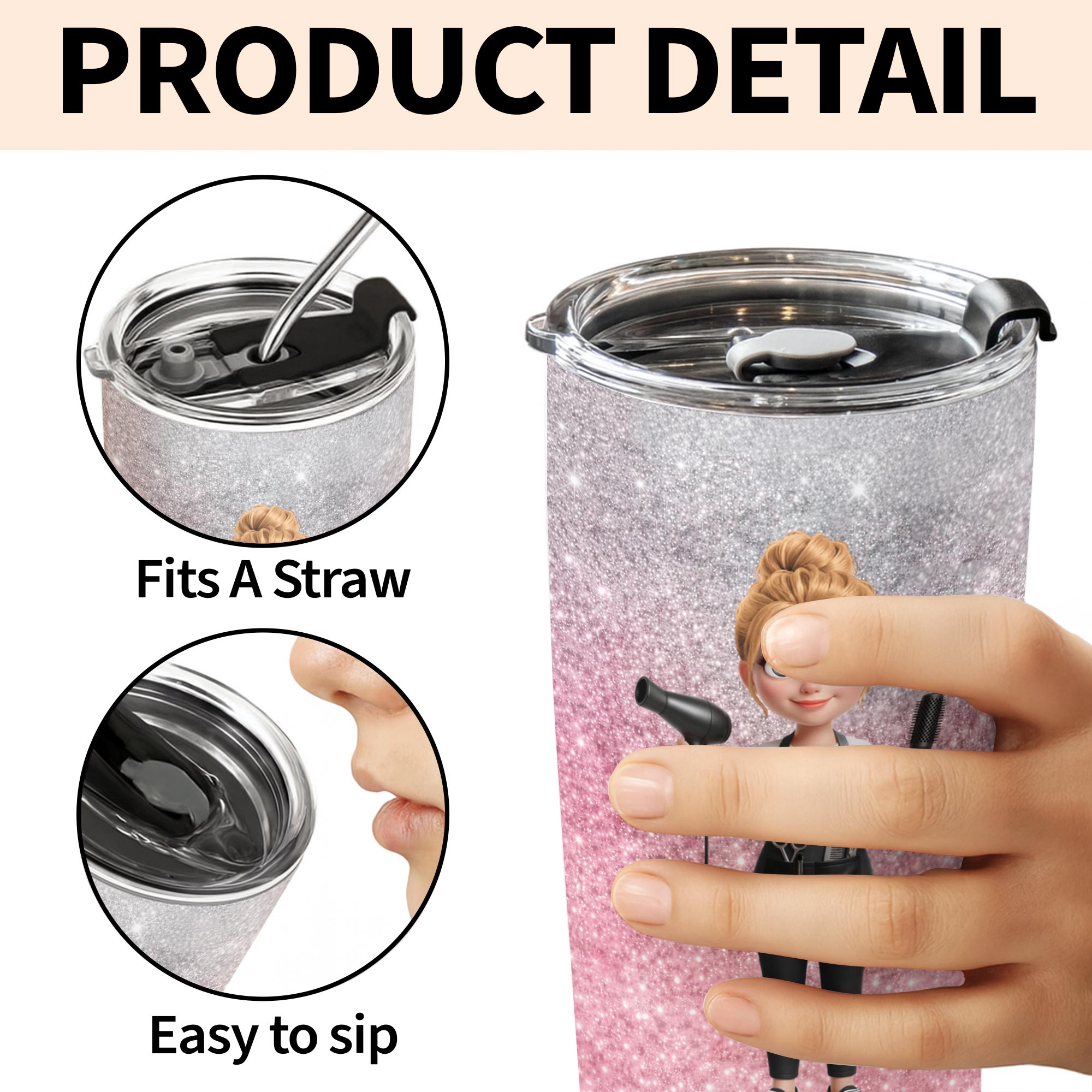 Personalized Custom 20oz Tumbler for Hairstylist with 3D Art 20oz Tumbler GradoCreations