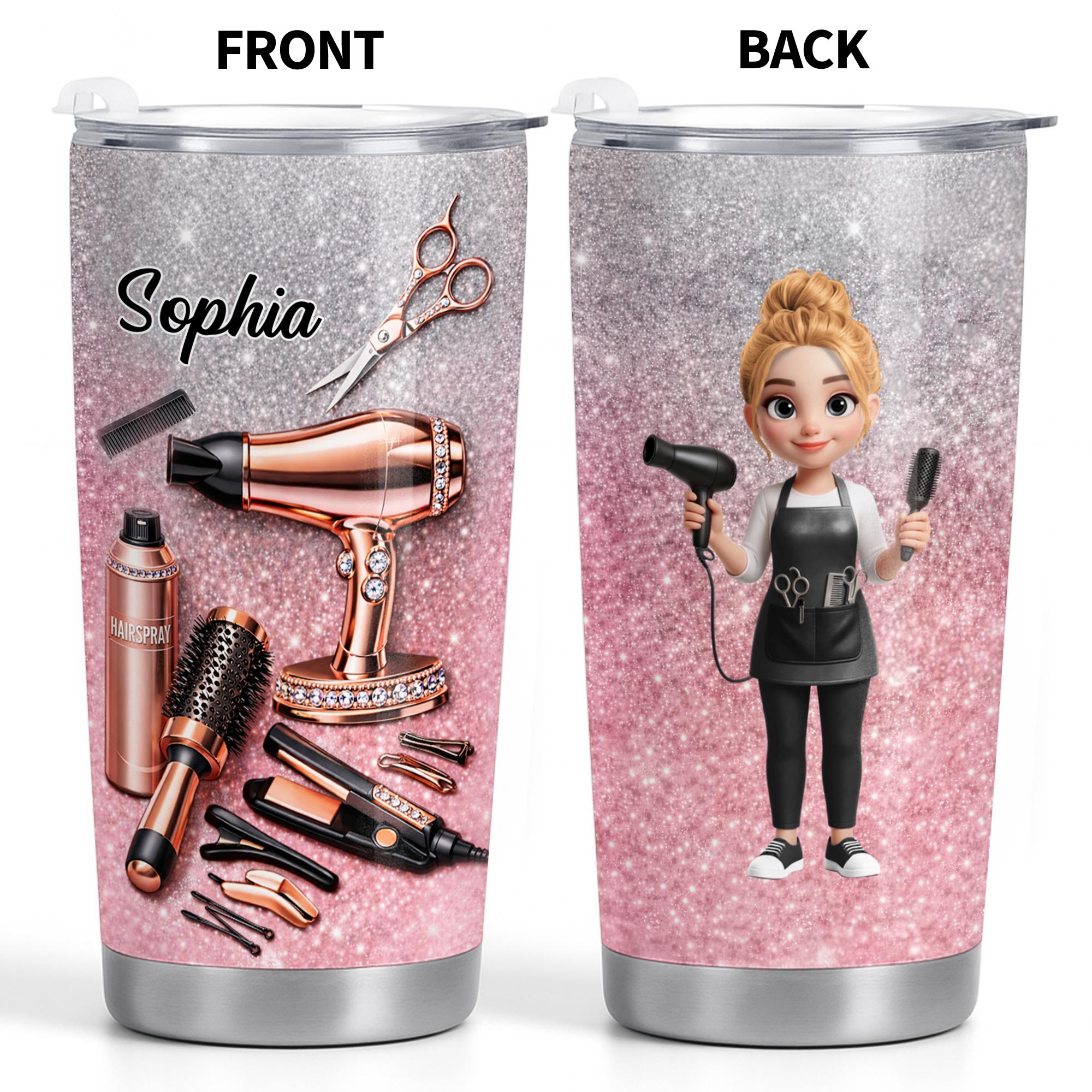 Personalized Custom 20oz Tumbler for Hairstylist with 3D Art 20oz Tumbler GradoCreations