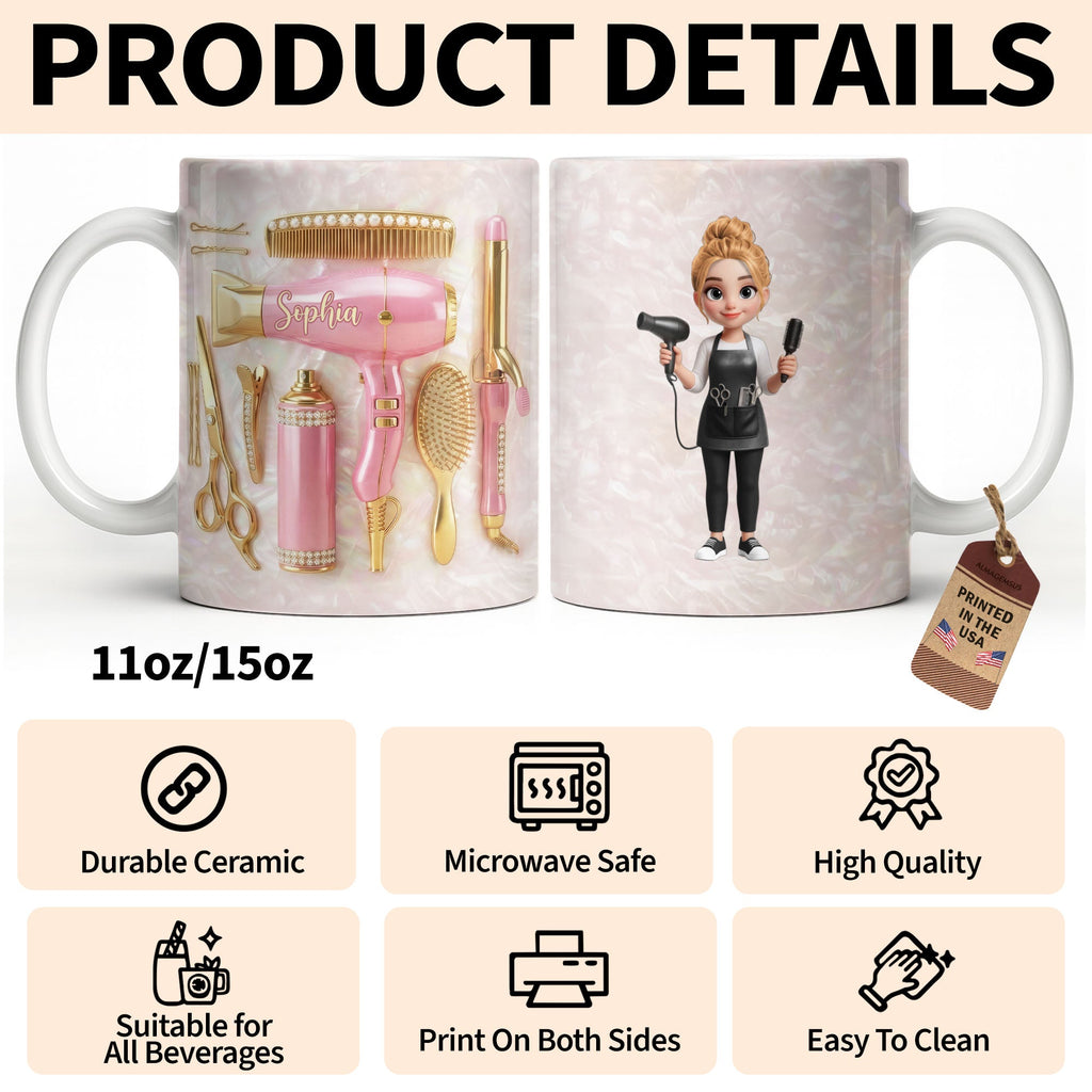 Personalized Hair Stylist Mug Custom Name Gift for Her Edge-to-edge Mug GradoCreations