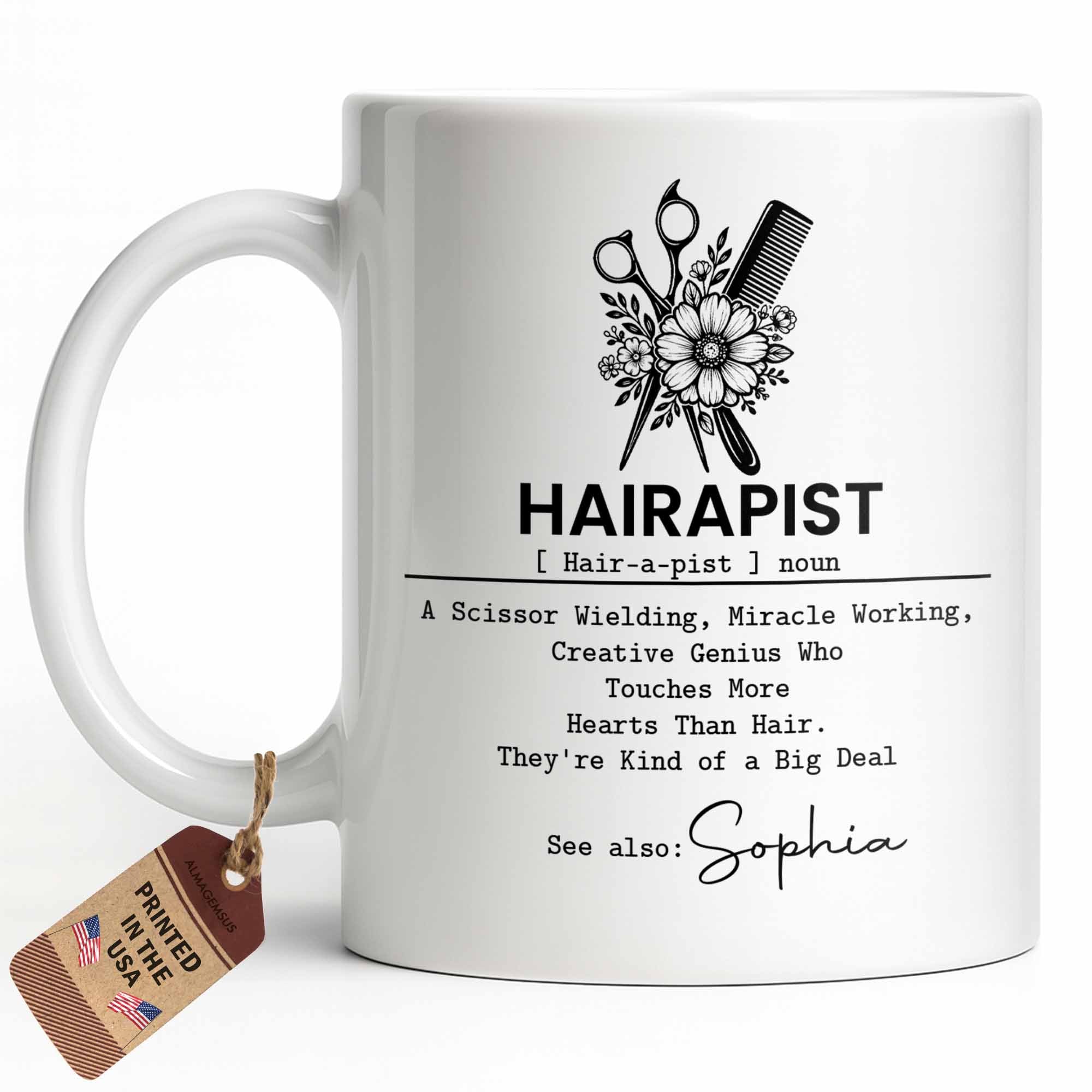 Personalized Hairapist Coffee Mug Custom Name Gift for Her Edge-to-edge Mug GradoCreations