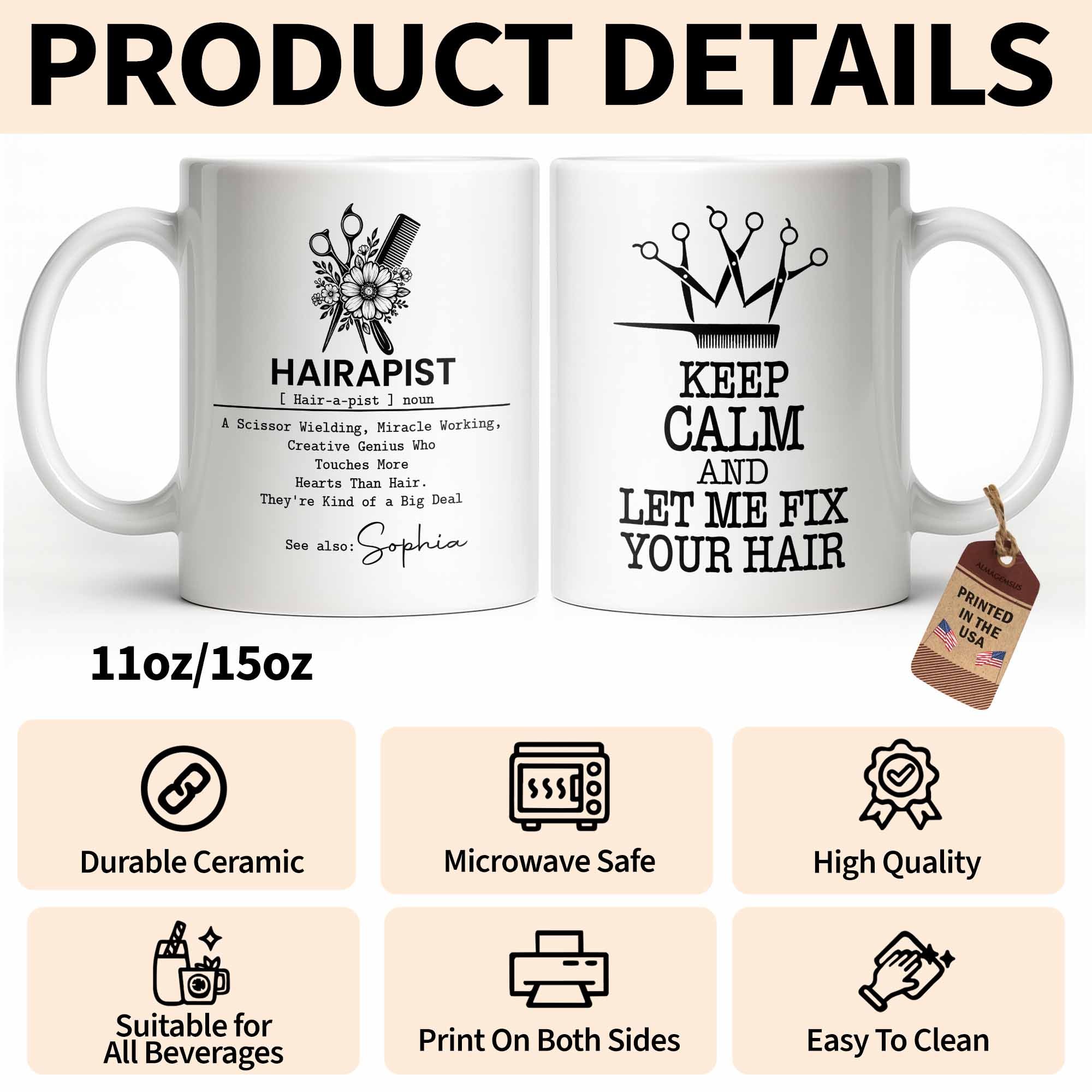 Personalized Hairapist Coffee Mug Custom Name Gift for Her Edge-to-edge Mug GradoCreations
