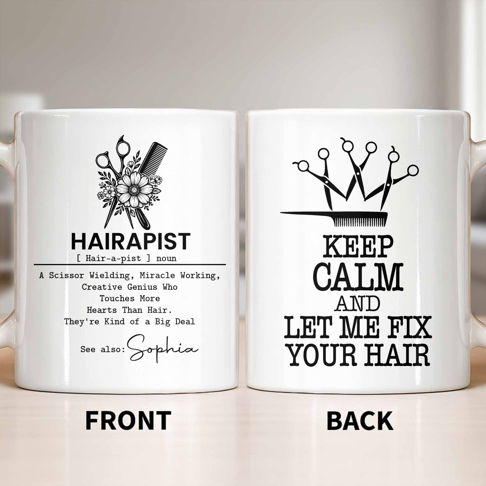 Personalized Hairapist Coffee Mug Custom Name Gift for Her Edge-to-edge Mug GradoCreations