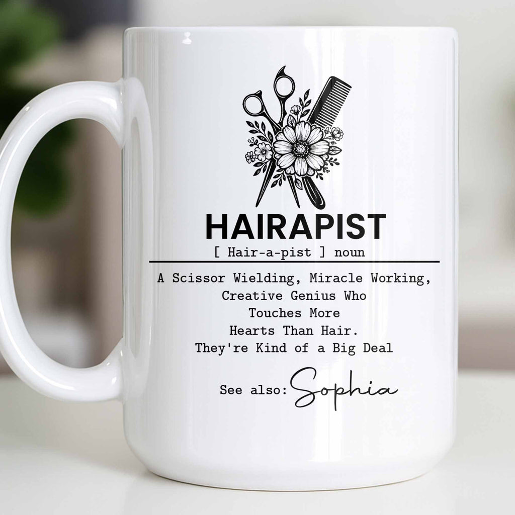 Personalized Hairapist Coffee Mug Custom Name Gift for Her Edge-to-edge Mug GradoCreations