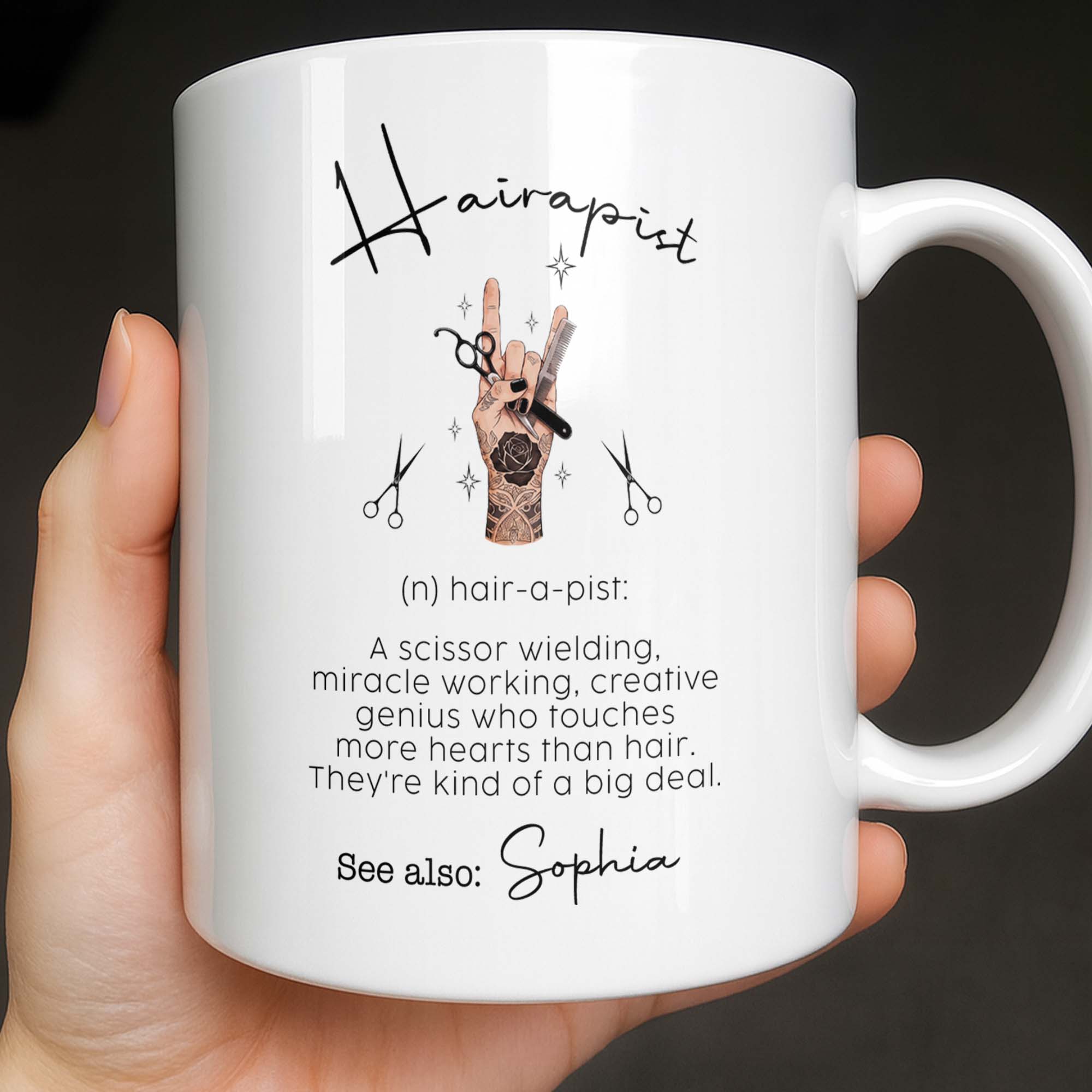 Personalized Ceramic Coffee Mug for Hairstylist Gift Idea Edge-to-edge Mug GradoCreations