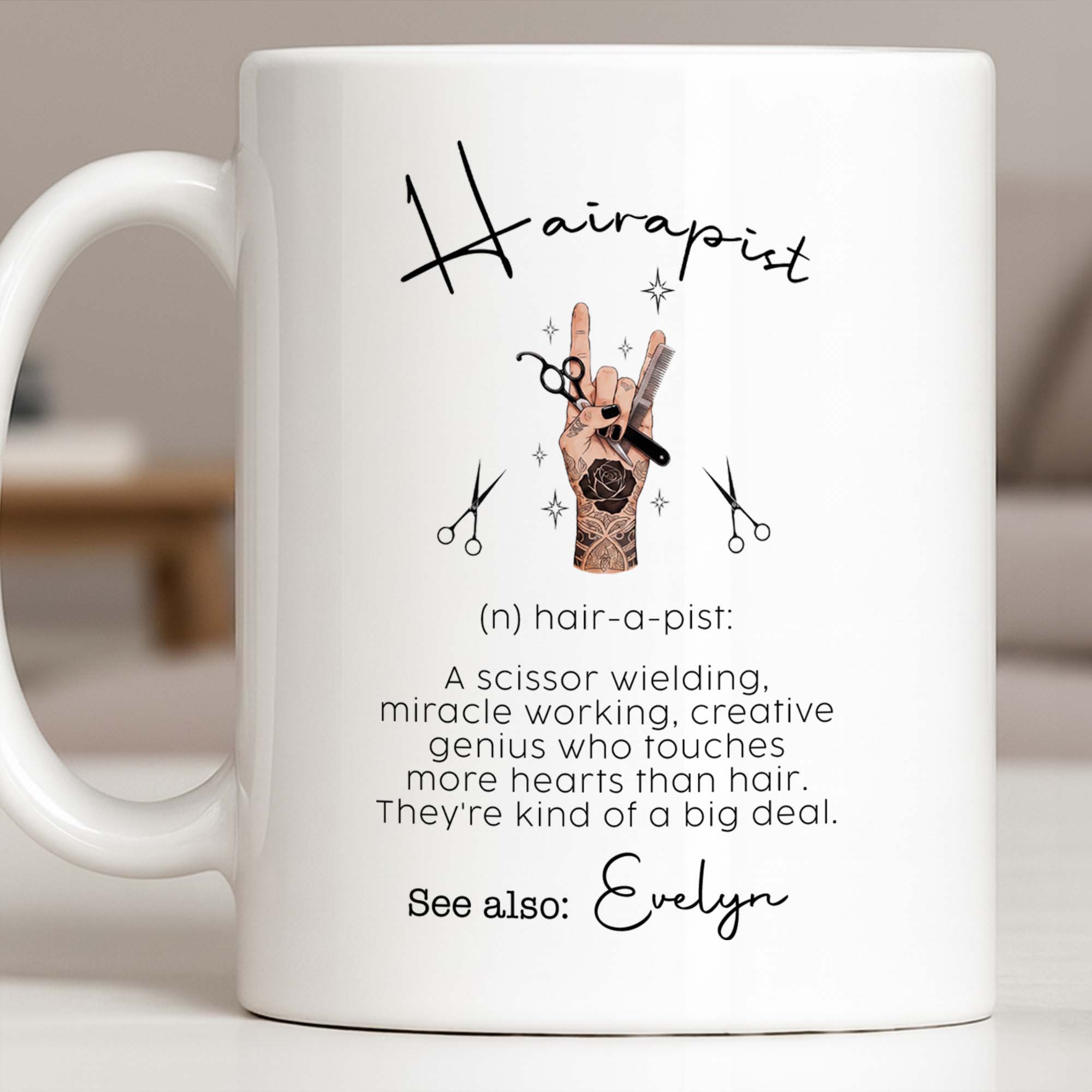 Personalized Ceramic Coffee Mug for Hairstylist Gift Idea Edge-to-edge Mug GradoCreations