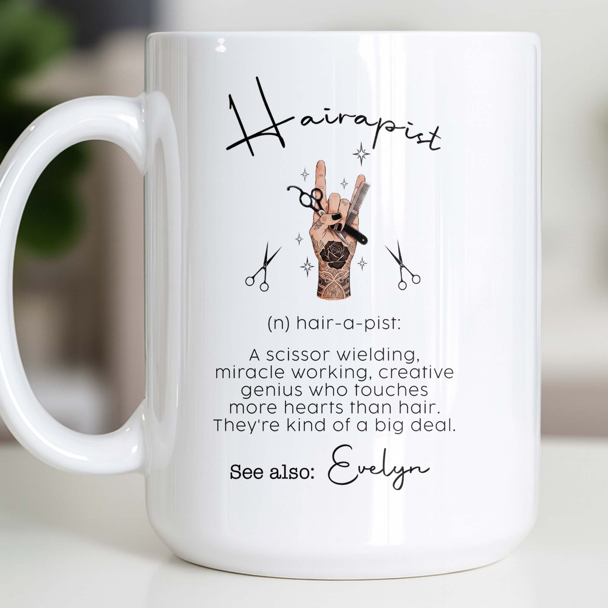 Personalized Ceramic Coffee Mug for Hairstylist Gift Idea Edge-to-edge Mug GradoCreations