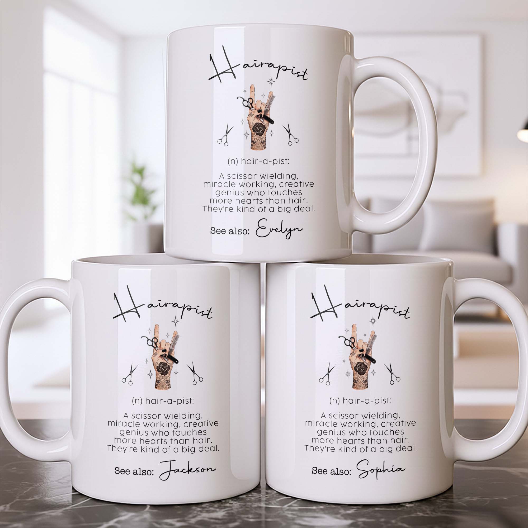 Personalized Ceramic Coffee Mug for Hairstylist Gift Idea Edge-to-edge Mug GradoCreations