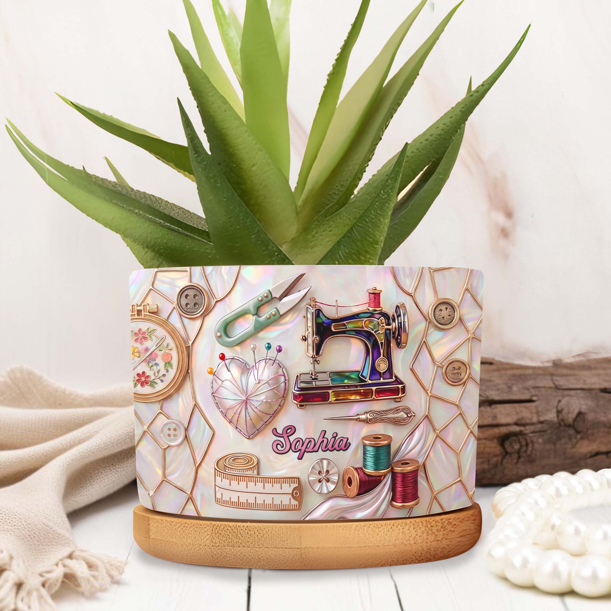 Personalized Ceramic Plant Pot with Custom Message for Crafters