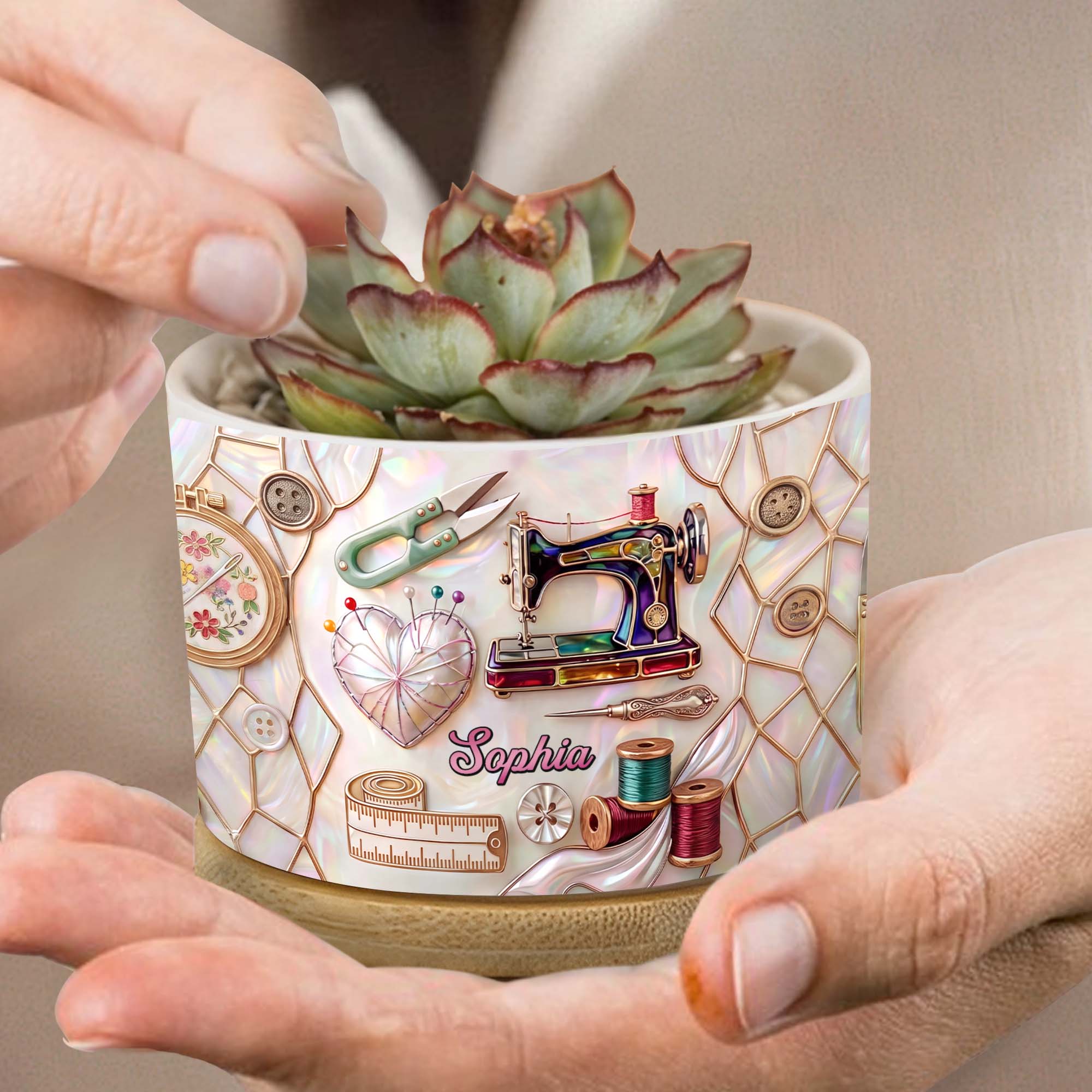 Personalized Ceramic Plant Pot with Custom Message for Crafters
