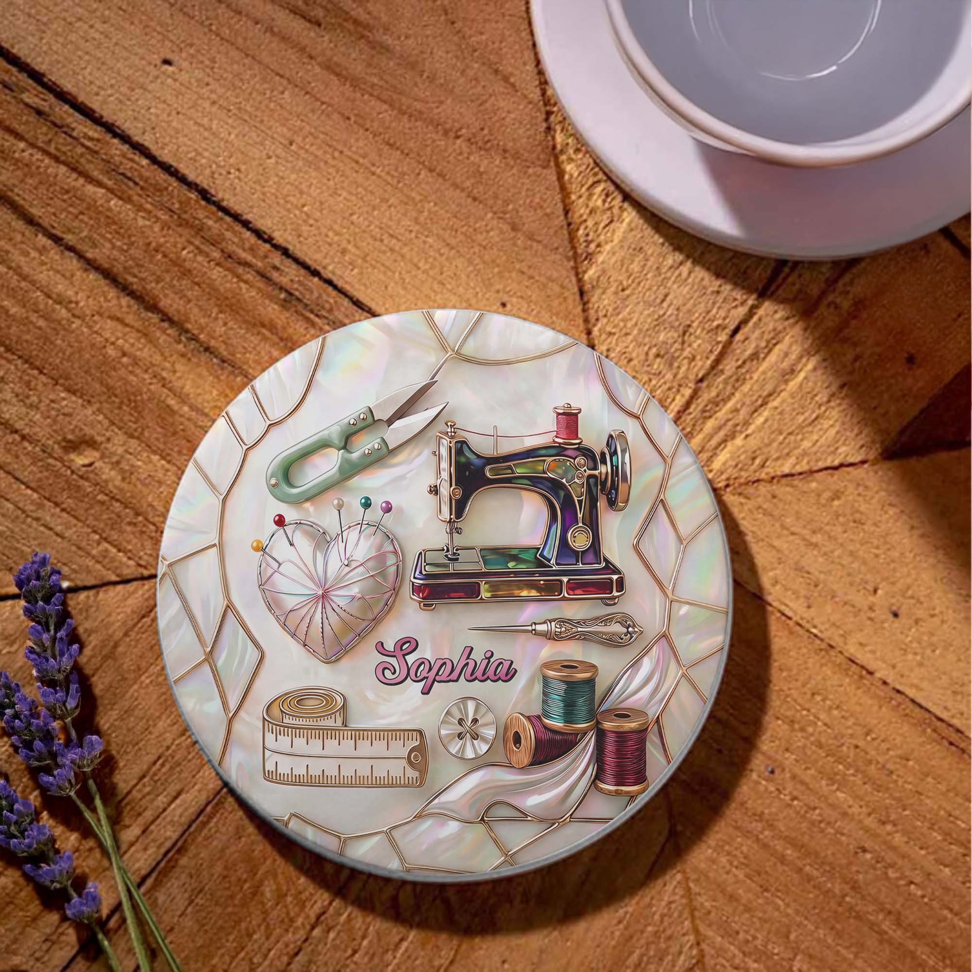 Personalized Ceramic Coaster for Sewing Lovers Custom Gift