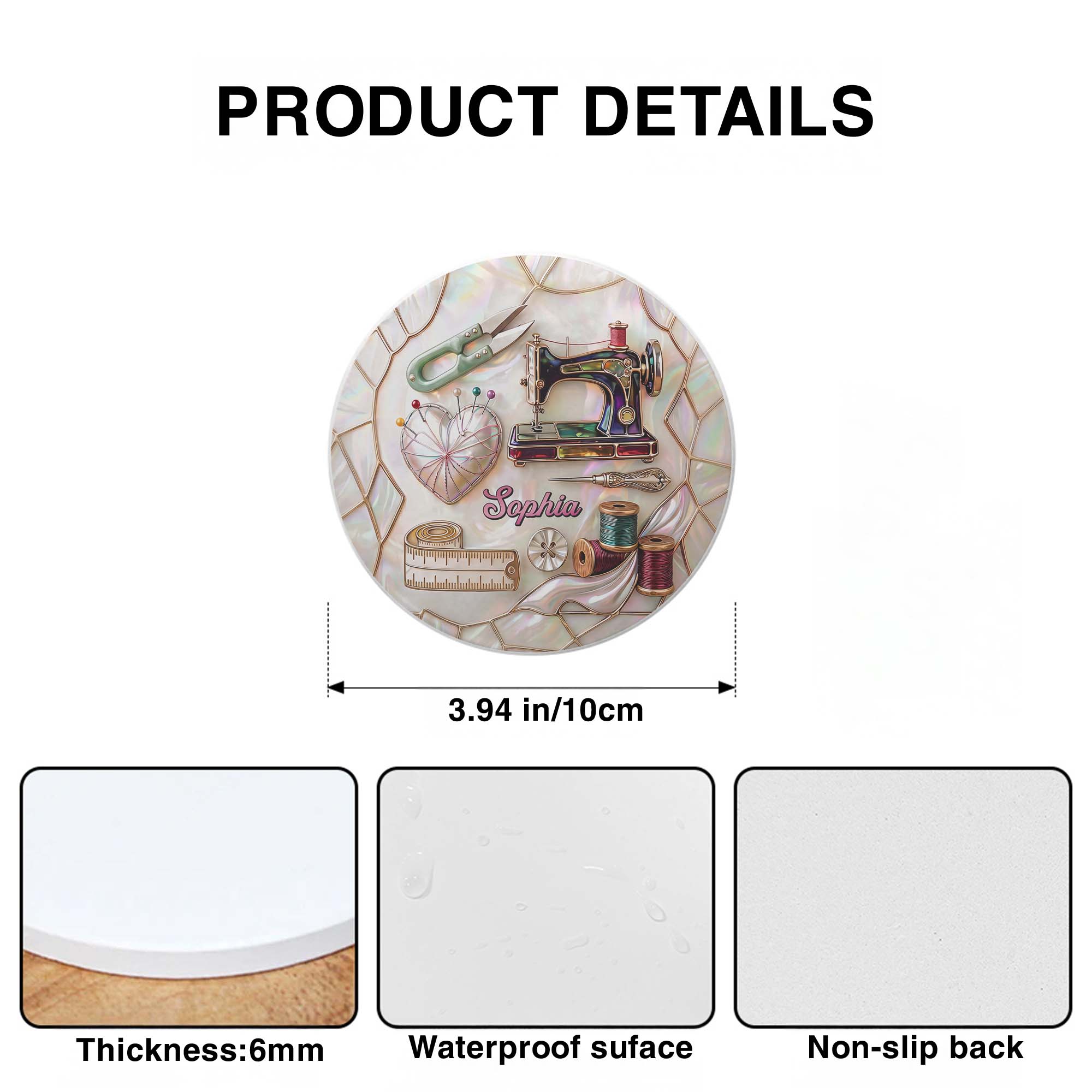 Personalized Ceramic Coaster for Sewing Lovers Custom Gift
