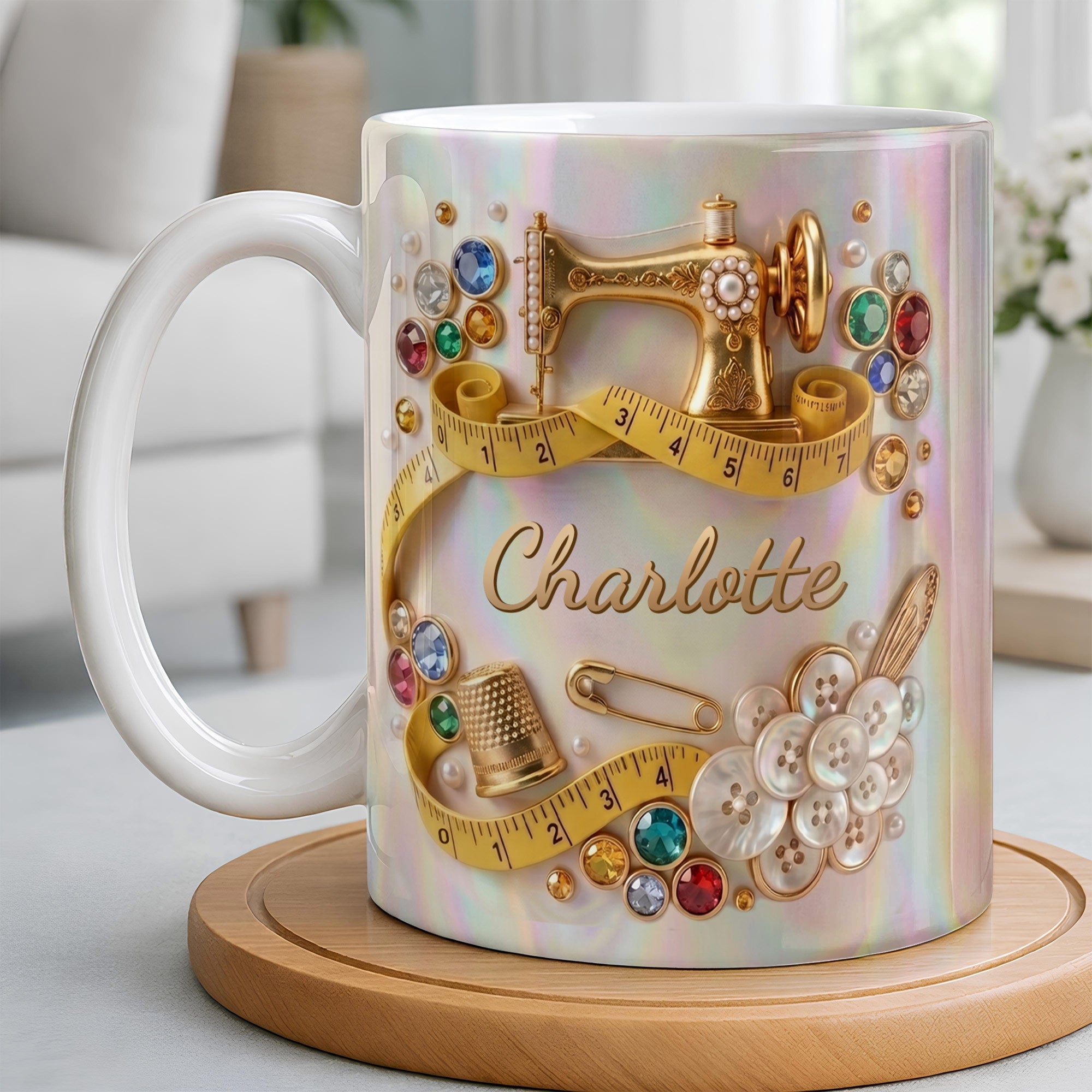 Personalized Coffee Mug for Sewing Lovers Custom Gift for Mom Edge-to-edge Mug GradoCreations