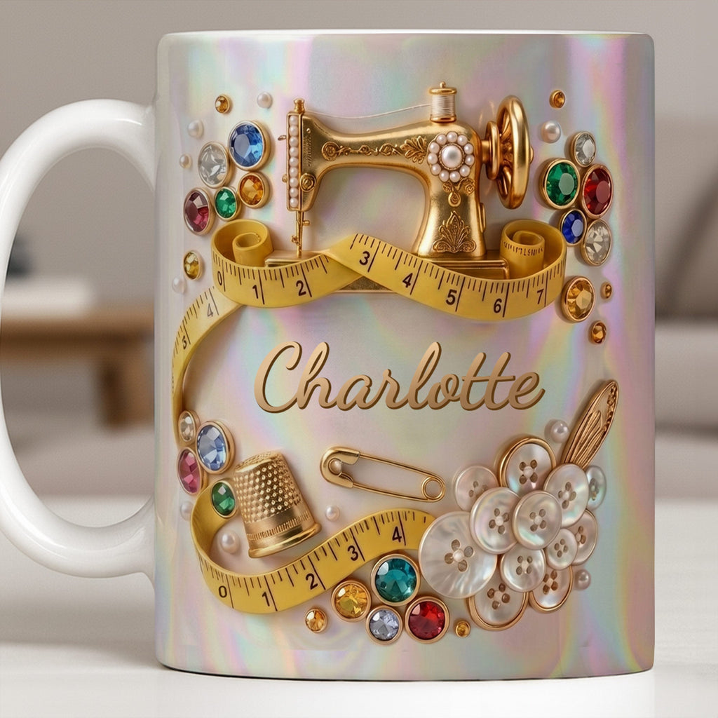 Personalized Coffee Mug for Sewing Lovers Custom Gift for Mom Edge-to-edge Mug GradoCreations