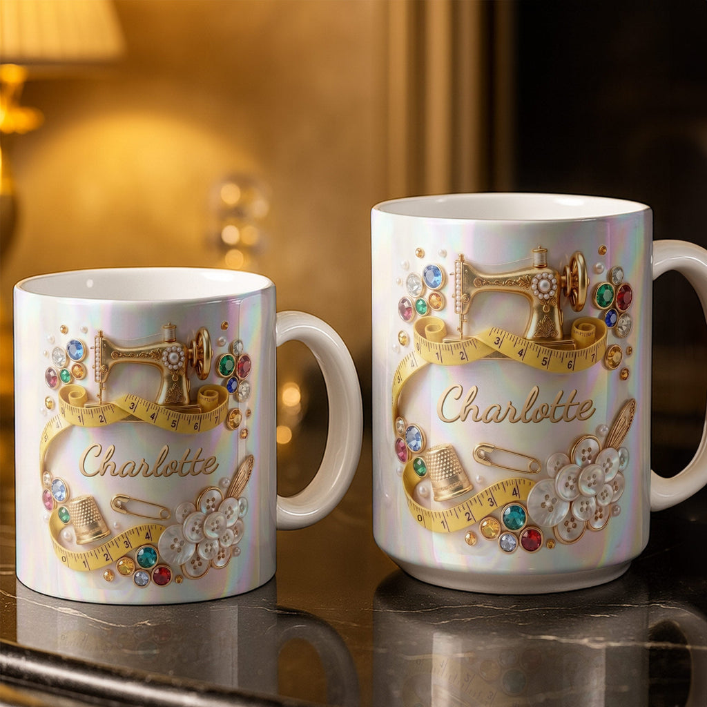 Personalized Coffee Mug for Sewing Lovers Custom Gift for Mom Edge-to-edge Mug GradoCreations
