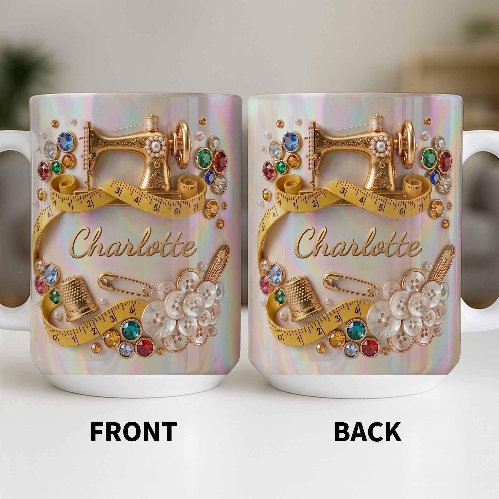 Personalized Coffee Mug for Sewing Lovers Custom Gift for Mom Edge-to-edge Mug GradoCreations
