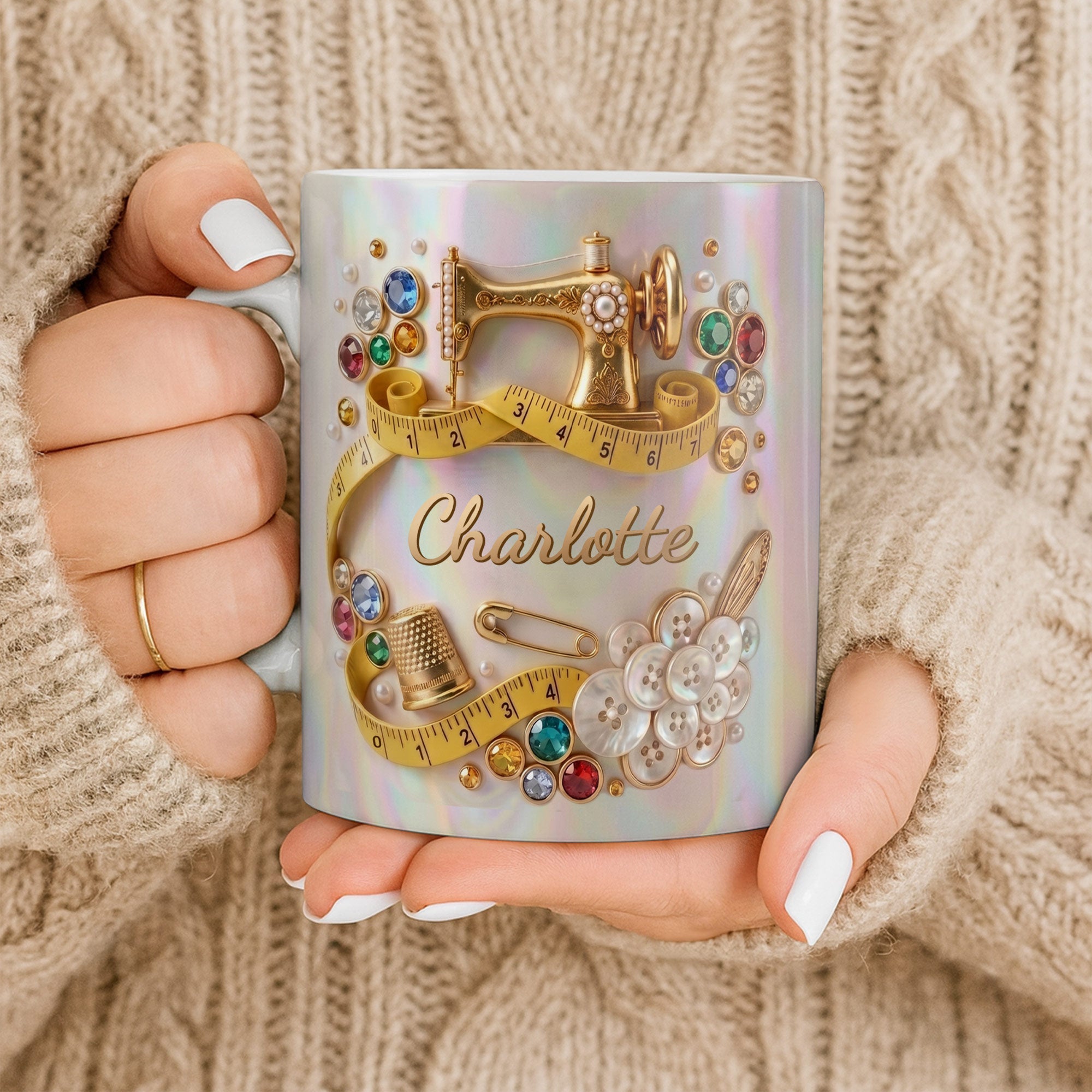 Personalized Coffee Mug for Sewing Lovers Custom Gift for Mom Edge-to-edge Mug GradoCreations