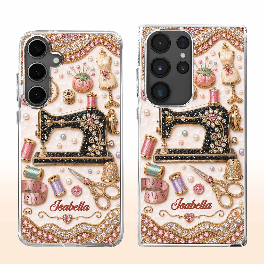 Personalized Clear Phone Case with 3D Rhinestone Sewing Design for Mom, Grandma, Craft Lovers Clear Phone Case GradoCreations