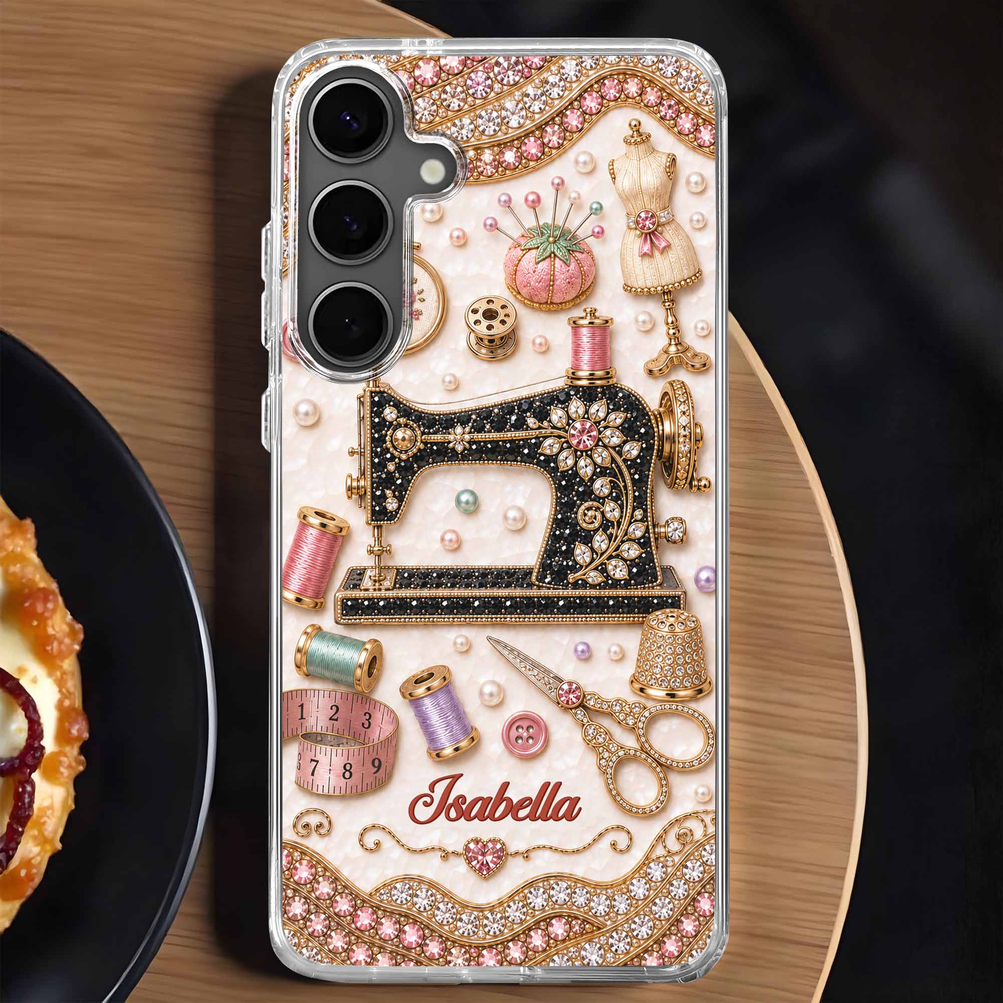 Personalized Clear Phone Case with 3D Rhinestone Sewing Design for Mom, Grandma, Craft Lovers Clear Phone Case GradoCreations