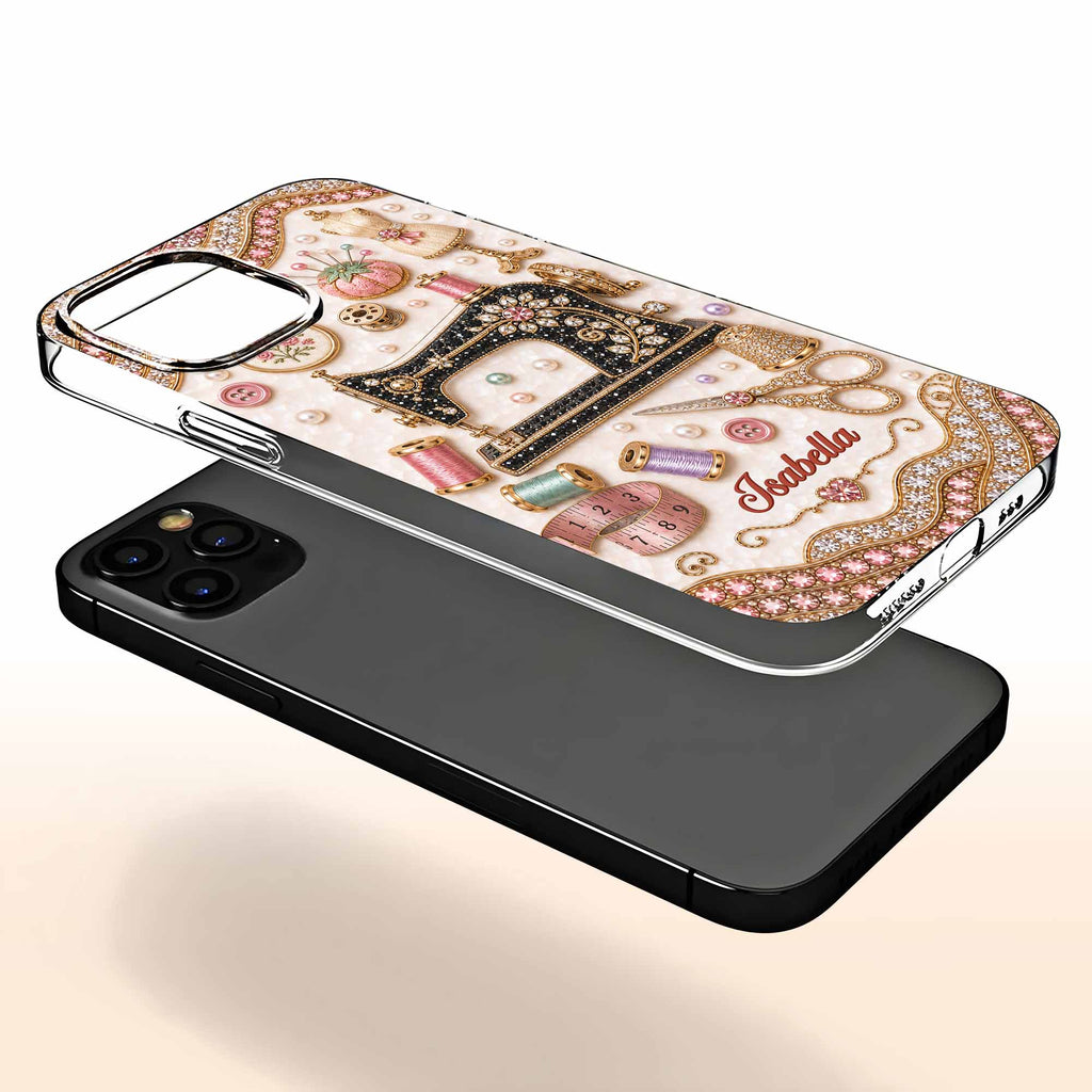 Personalized Clear Phone Case with 3D Rhinestone Sewing Design for Mom, Grandma, Craft Lovers Clear Phone Case GradoCreations