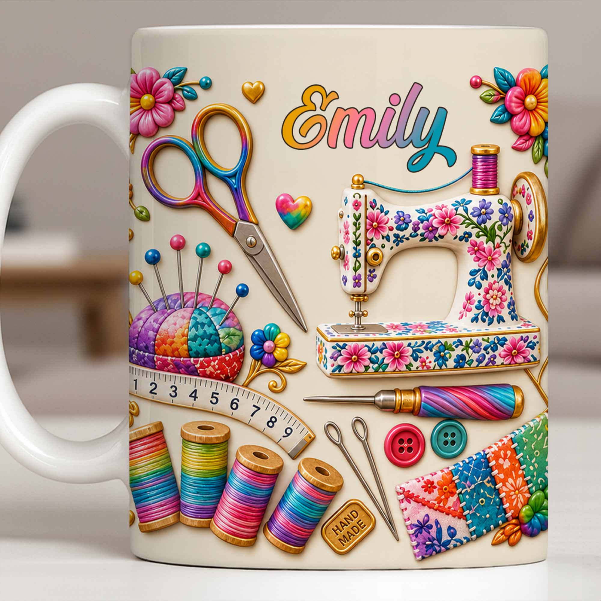 Personalized Custom Coffee Mug with Sewing Theme Gift for Crafters Edge-to-edge Mug GradoCreations