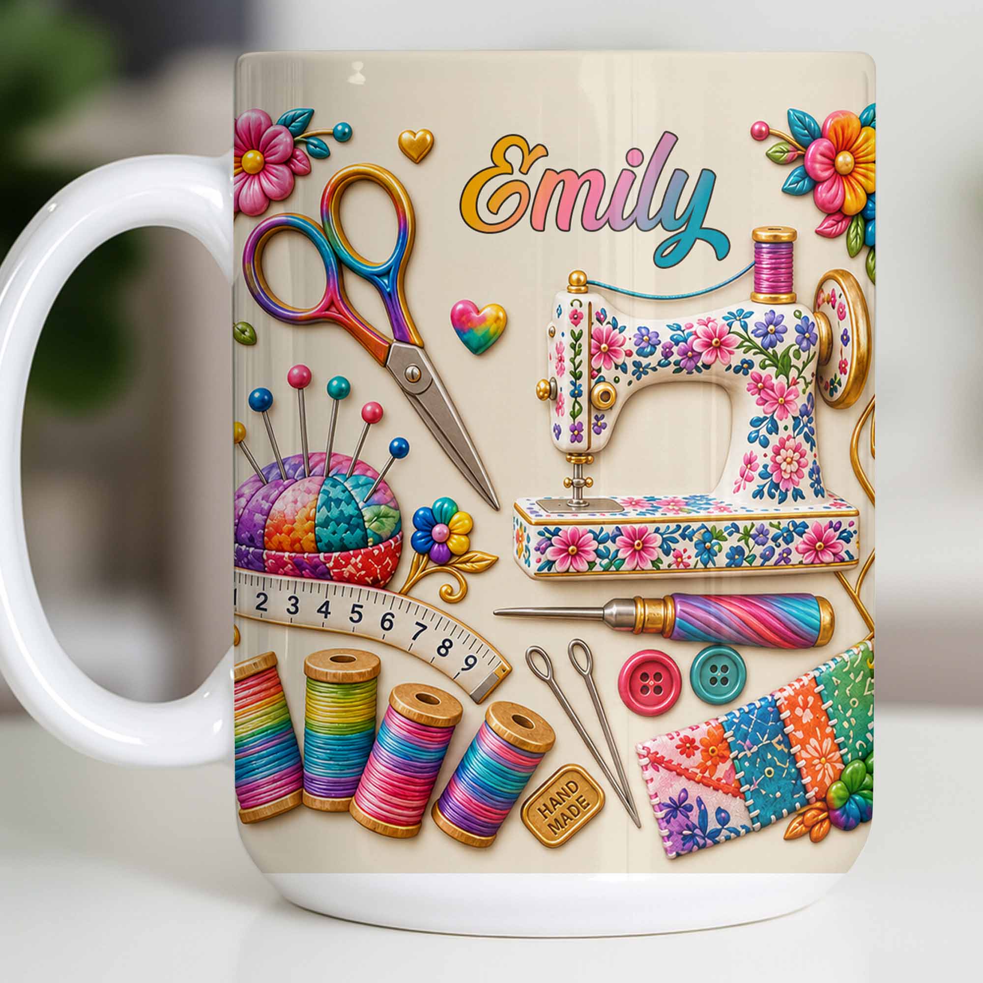 Personalized Custom Coffee Mug with Sewing Theme Gift for Crafters Edge-to-edge Mug GradoCreations