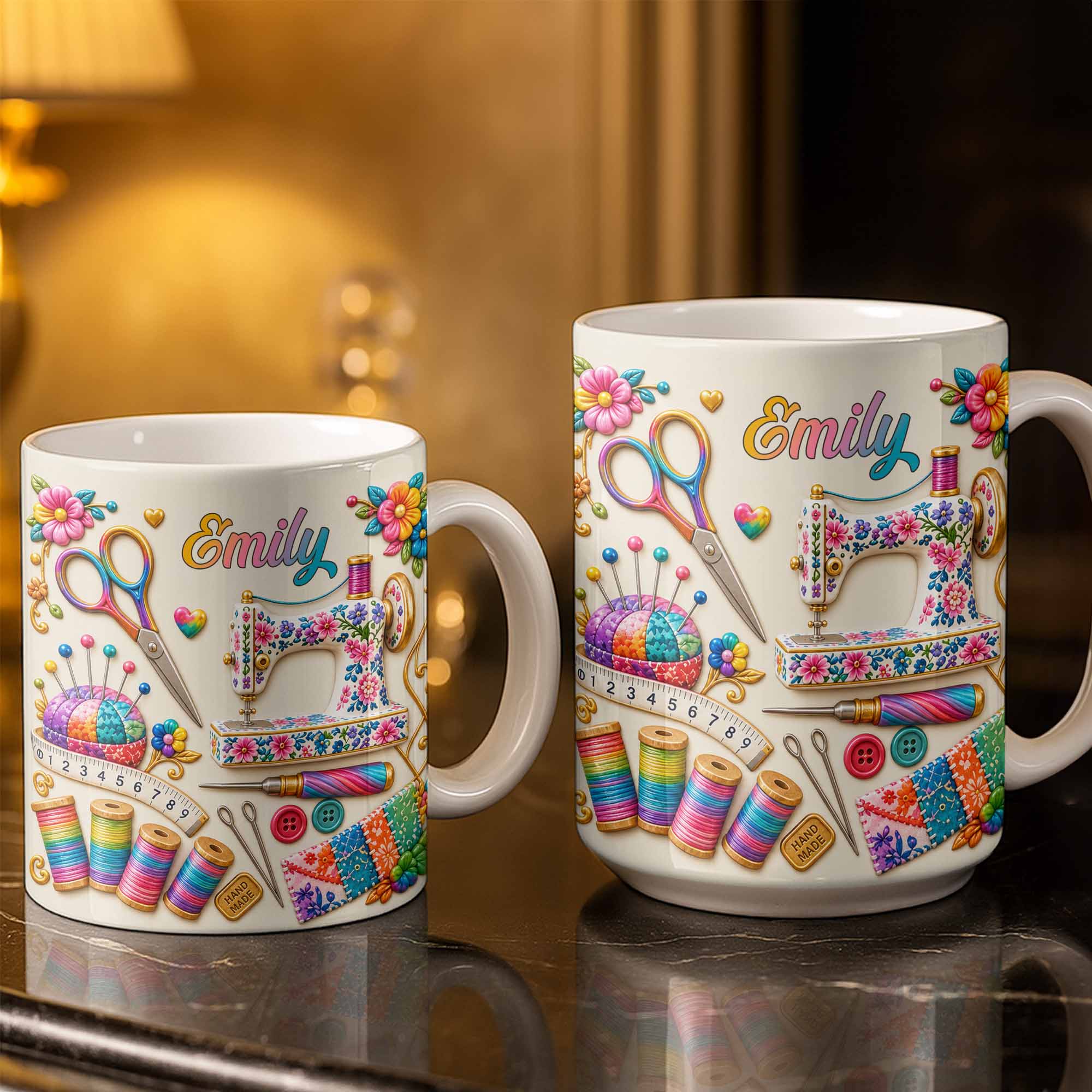Personalized Custom Coffee Mug with Sewing Theme Gift for Crafters Edge-to-edge Mug GradoCreations