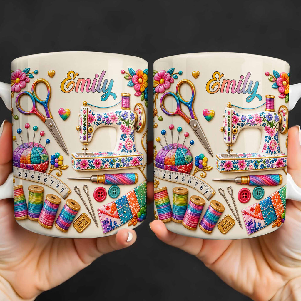 Personalized Custom Coffee Mug with Sewing Theme Gift for Crafters Edge-to-edge Mug GradoCreations