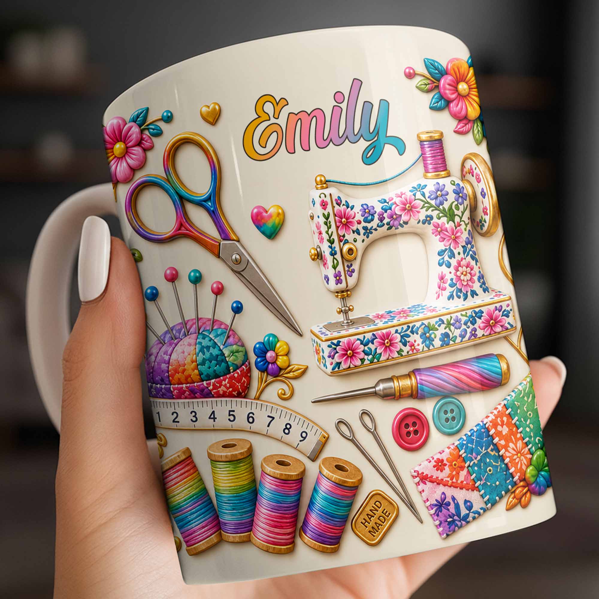 Personalized Custom Coffee Mug with Sewing Theme Gift for Crafters Edge-to-edge Mug GradoCreations